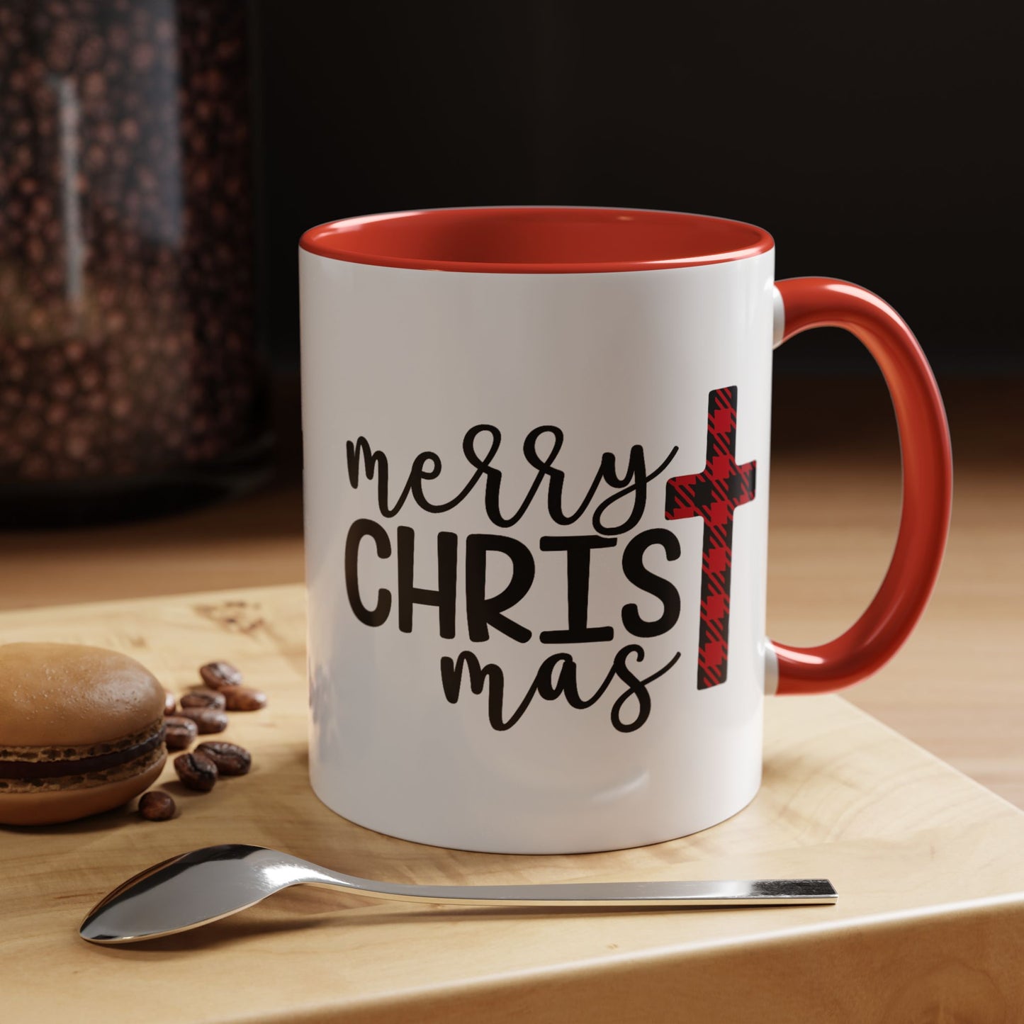 Merry Christmas Plaid Cross Accent Coffee Mug Christmas Gift