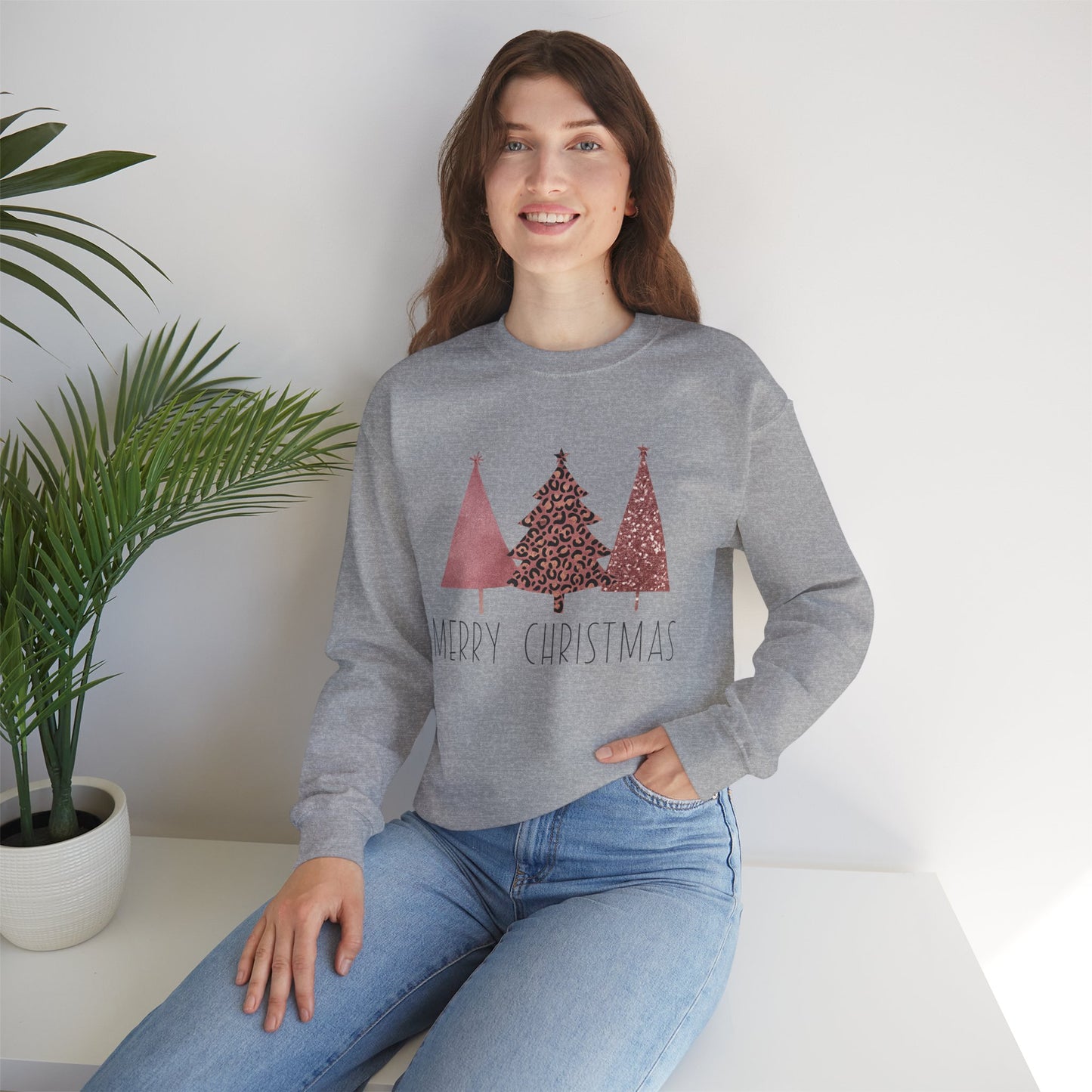 Merry Christmas Shimmer Trees Women's Crewneck Sweatshirt Christmas Gift