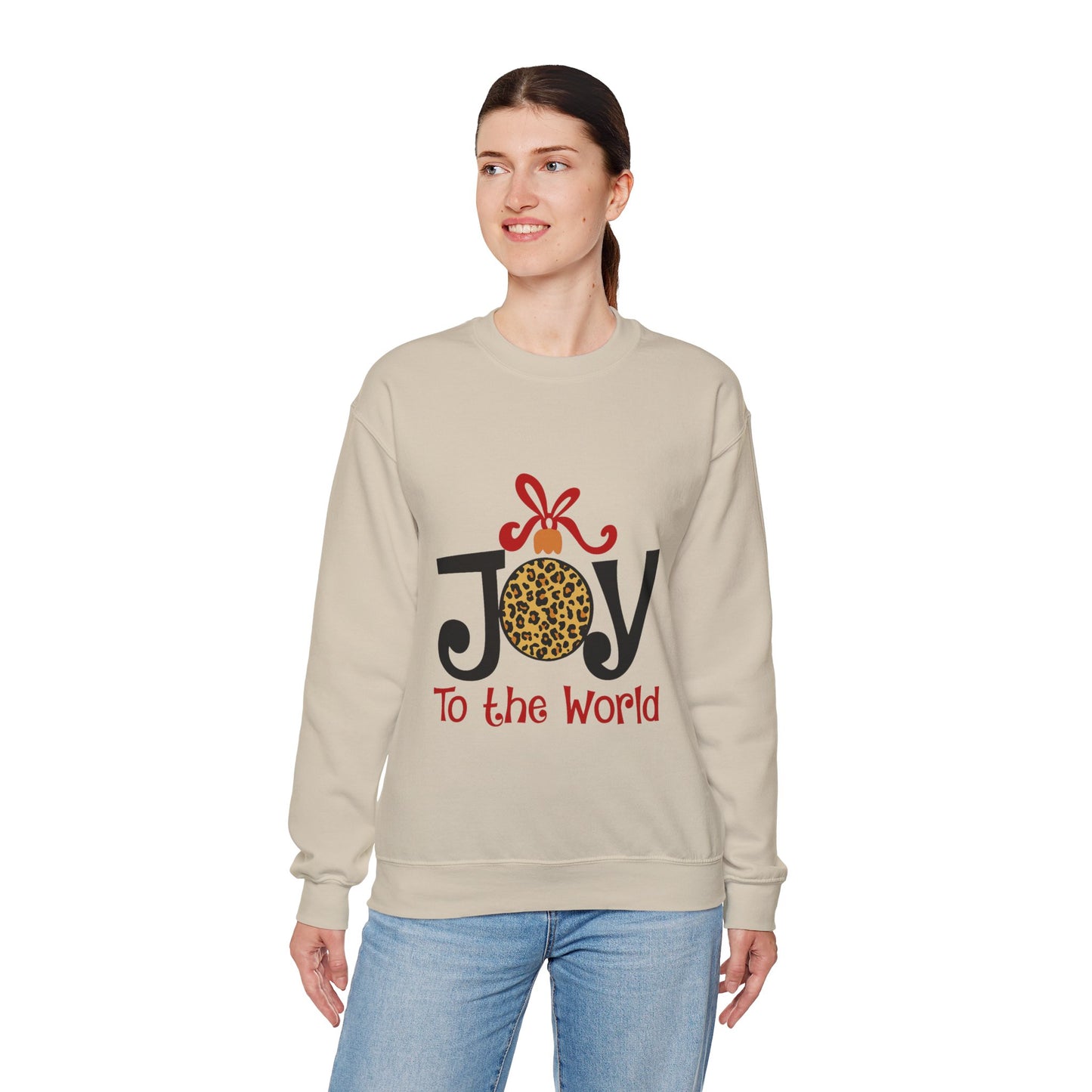 Joy to the World Leopard Print Ornament Unisex Crewneck Sweatshirt Christmas Gift