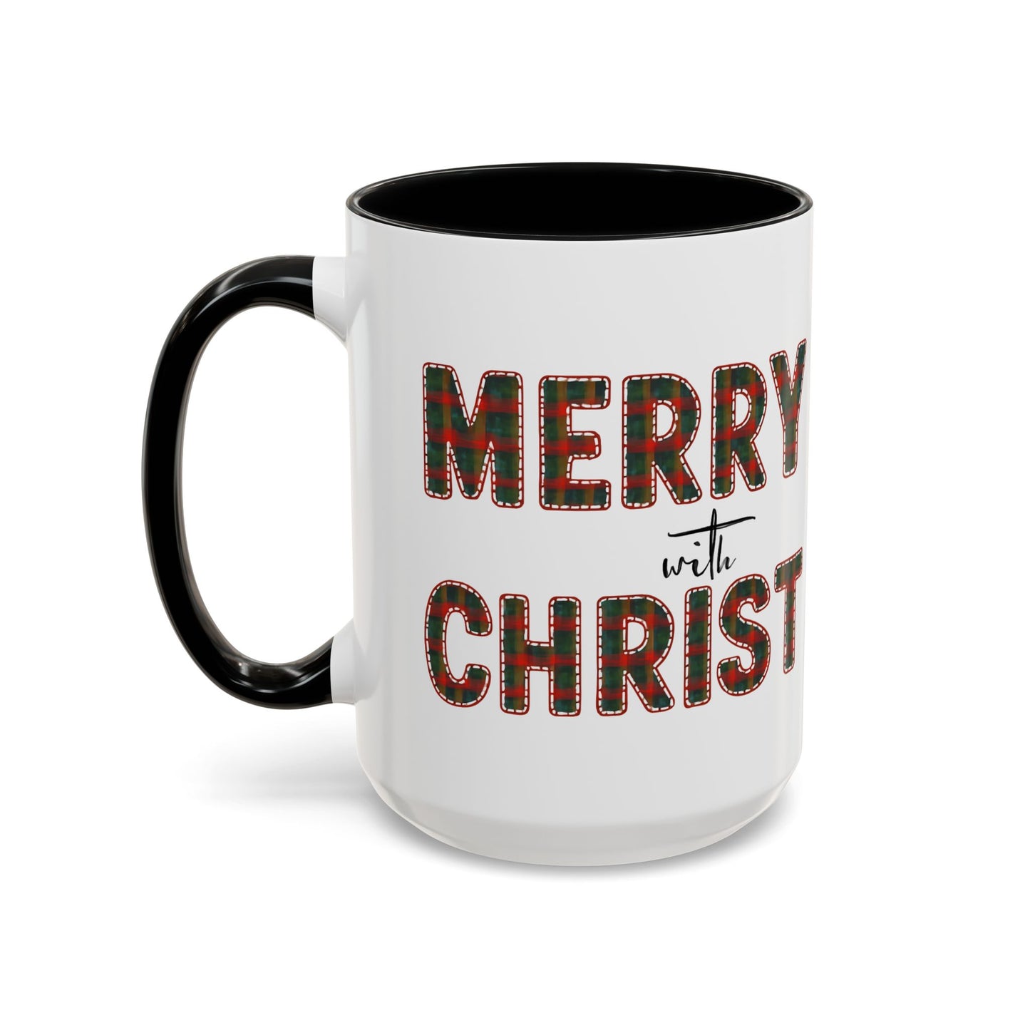 Merry with Christ Plaid Print Accent Coffee Mug Christmas Gift
