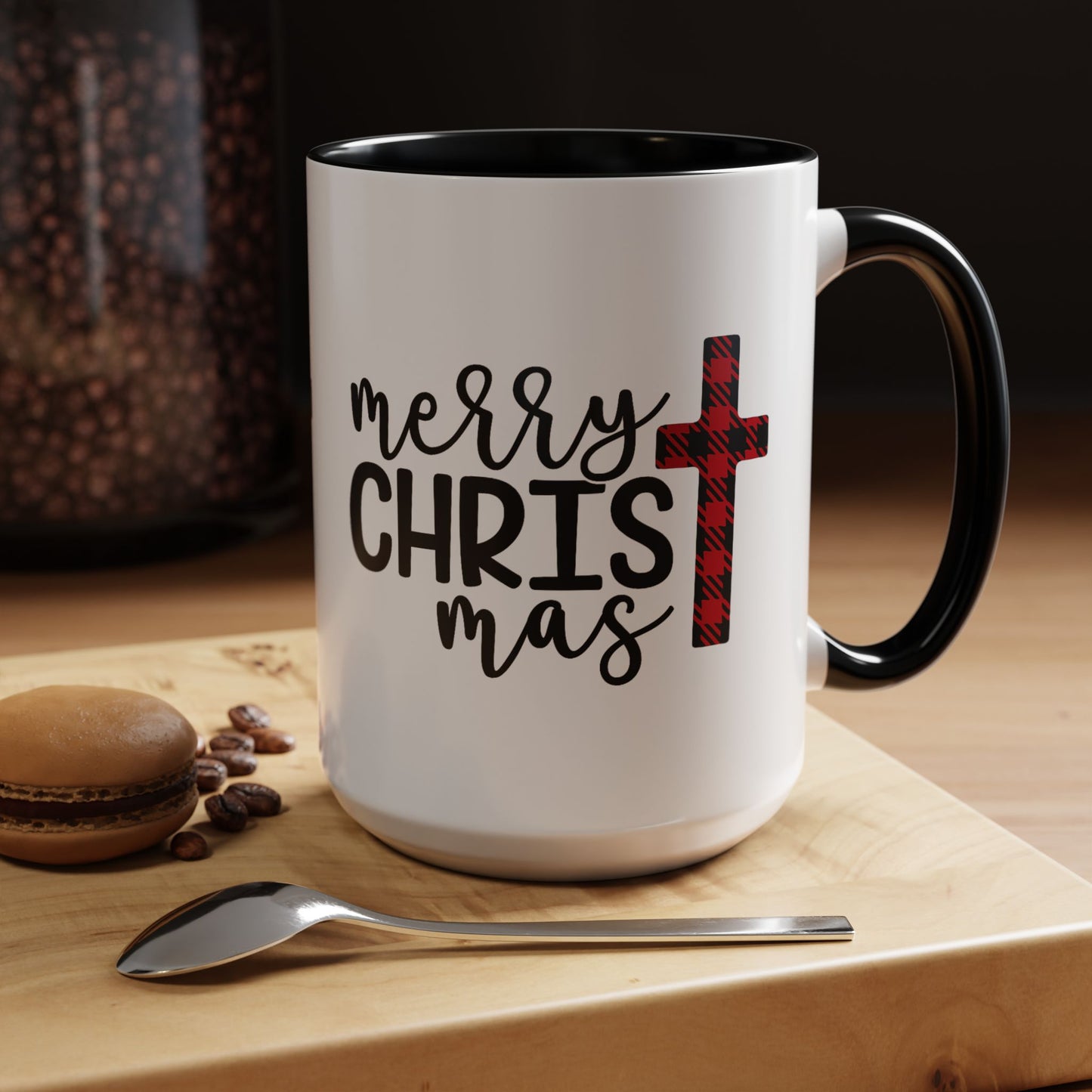 Merry Christmas Plaid Cross Accent Coffee Mug Christmas Gift