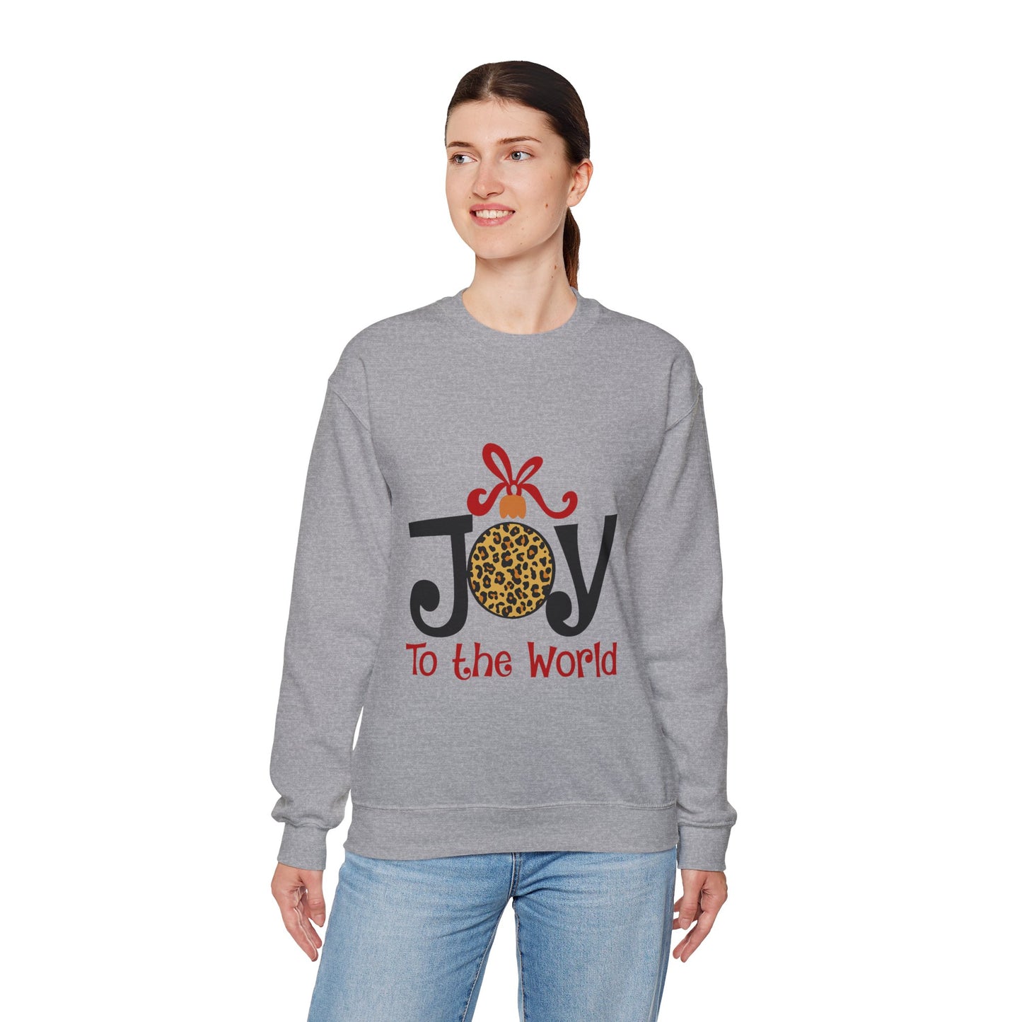 Joy to the World Leopard Print Ornament Unisex Crewneck Sweatshirt Christmas Gift