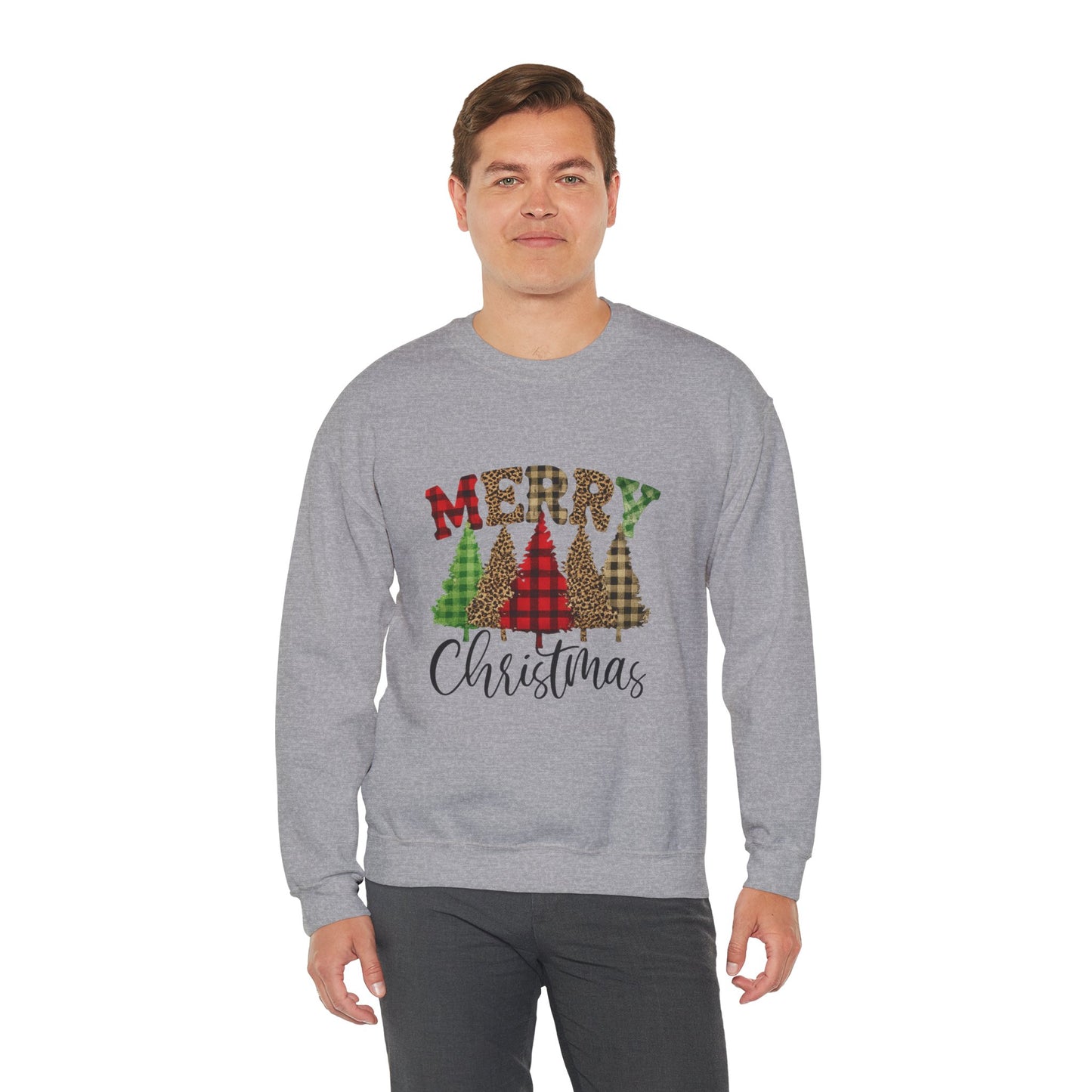Merry Christmas Plaid Trees Unisex Crewneck Sweatshirt Christmas Gift