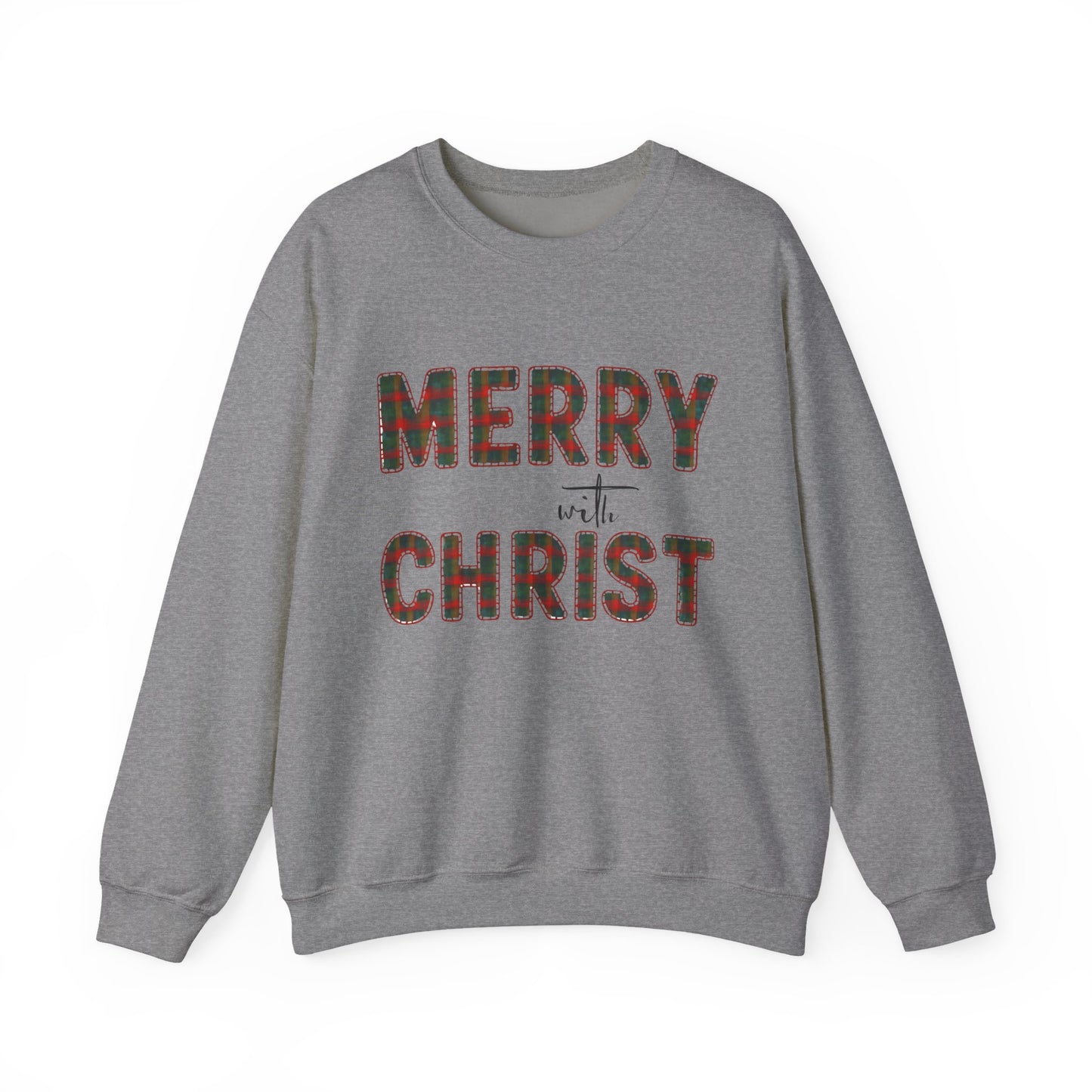 Merry with Christ Plaid Print Unisex Crewneck Sweatshirt Christmas Gift