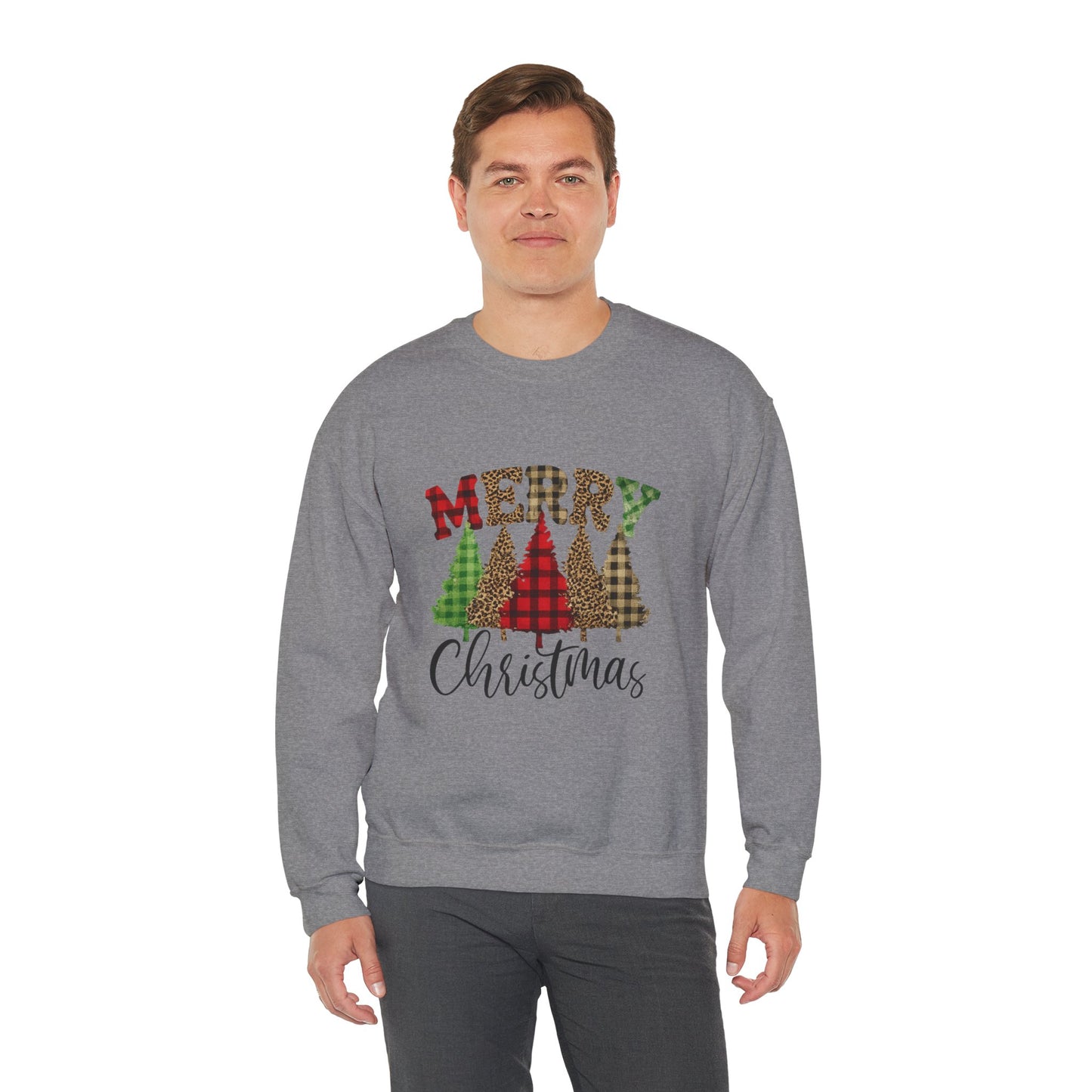 Merry Christmas Plaid Trees Unisex Crewneck Sweatshirt Christmas Gift