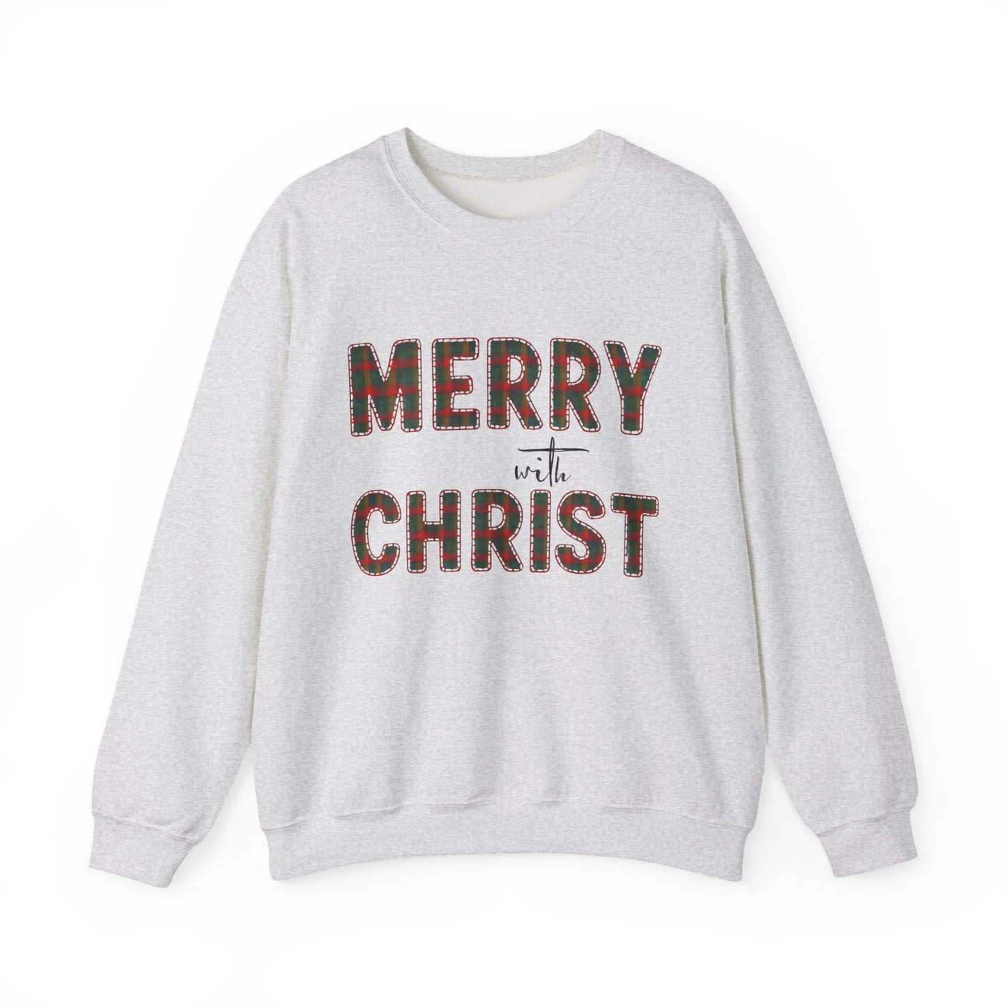 Merry with Christ Plaid Print Unisex Crewneck Sweatshirt Christmas Gift