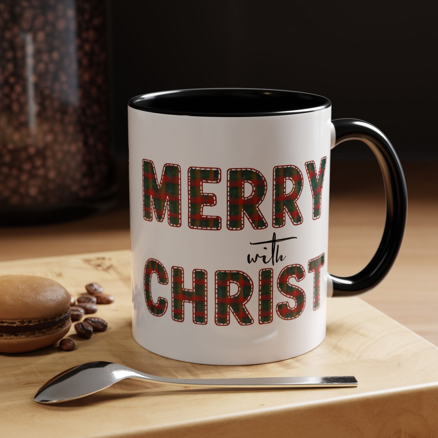 Merry with Christ Plaid Print Accent Coffee Mug Christmas Gift