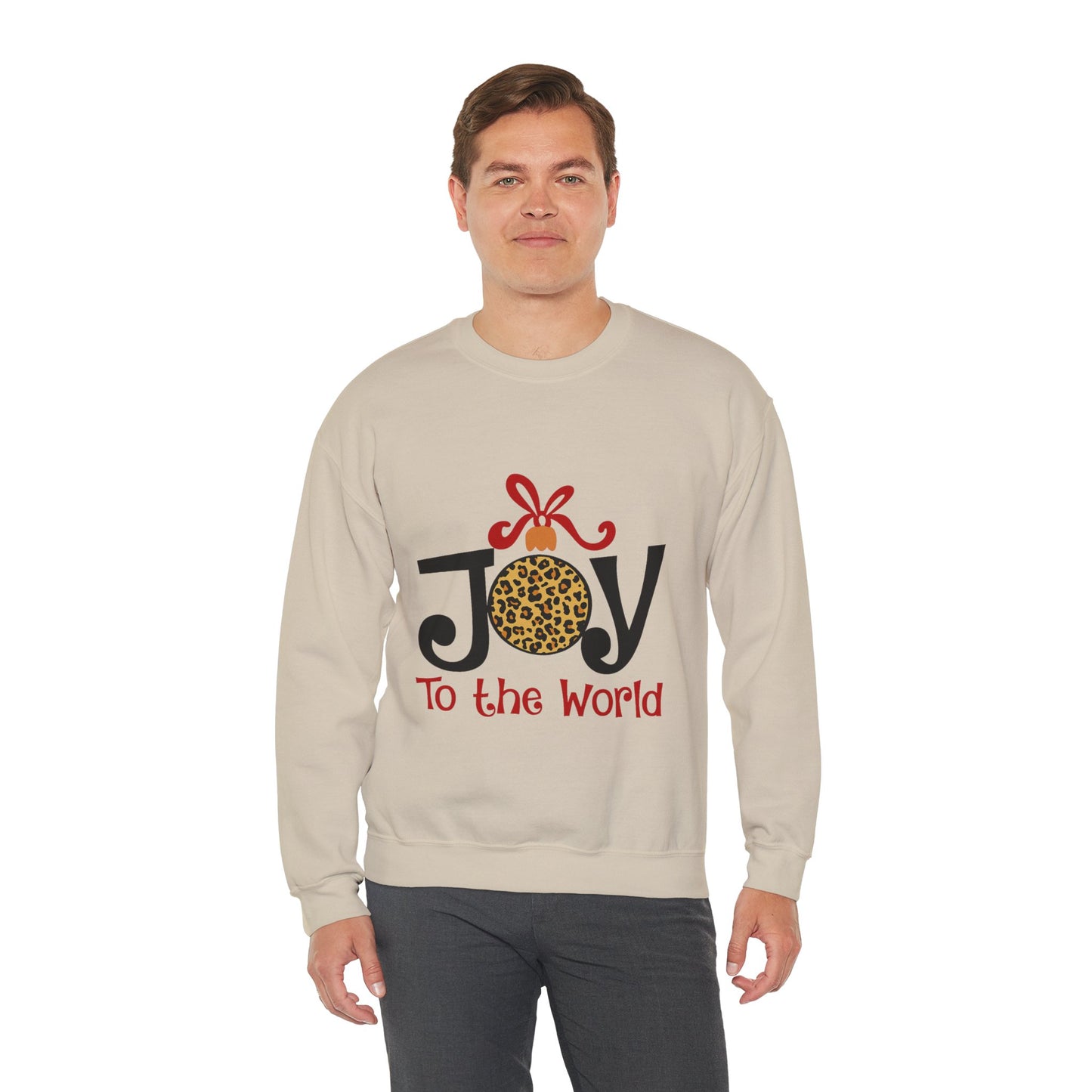 Joy to the World Leopard Print Ornament Unisex Crewneck Sweatshirt Christmas Gift