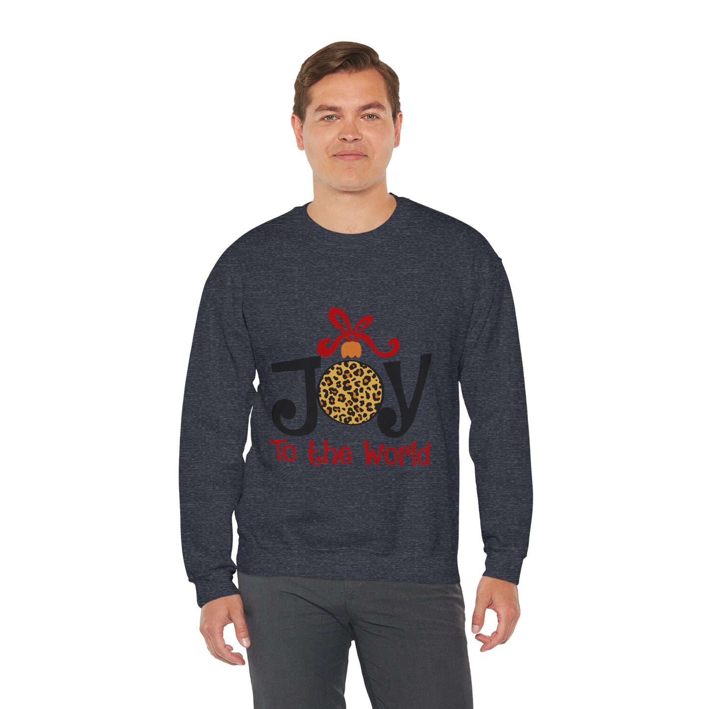 Joy to the World Leopard Print Ornament Unisex Crewneck Sweatshirt Christmas Gift