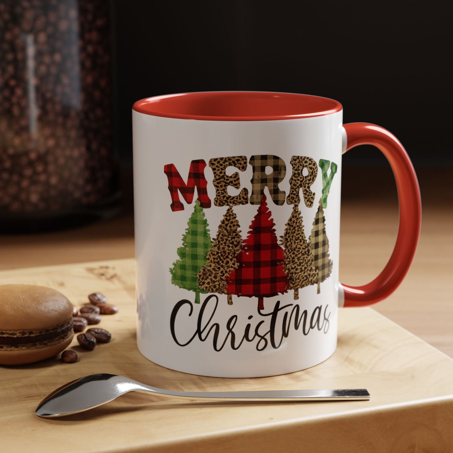 Merry Christmas Plaid Trees Accent Coffee Mug Christmas Gift
