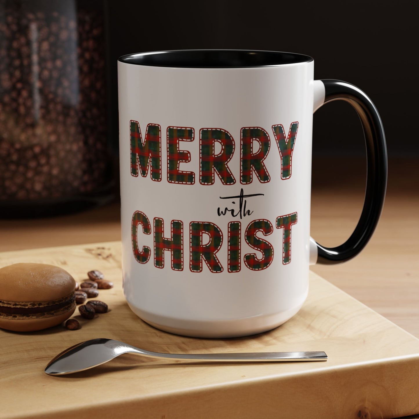 Merry with Christ Plaid Print Accent Coffee Mug Christmas Gift