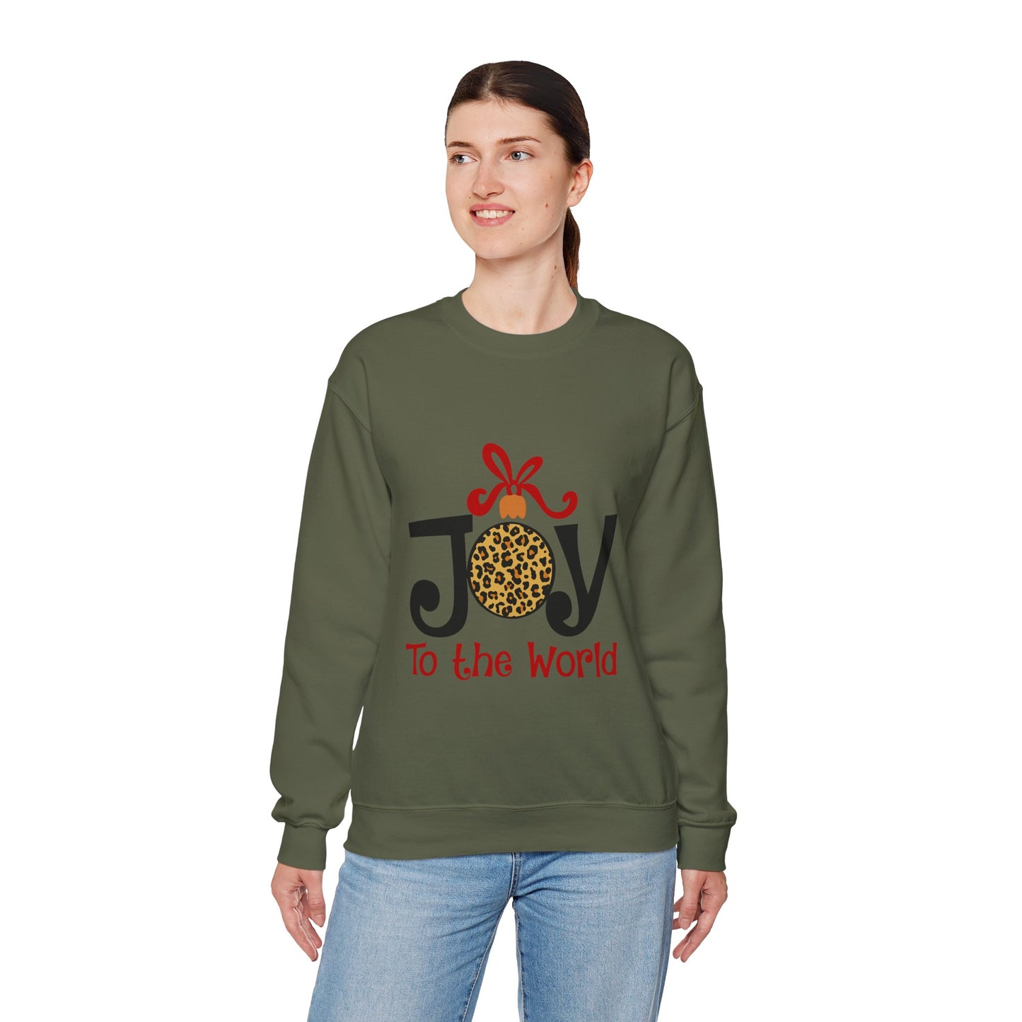 Joy to the World Leopard Print Ornament Unisex Crewneck Sweatshirt Christmas Gift