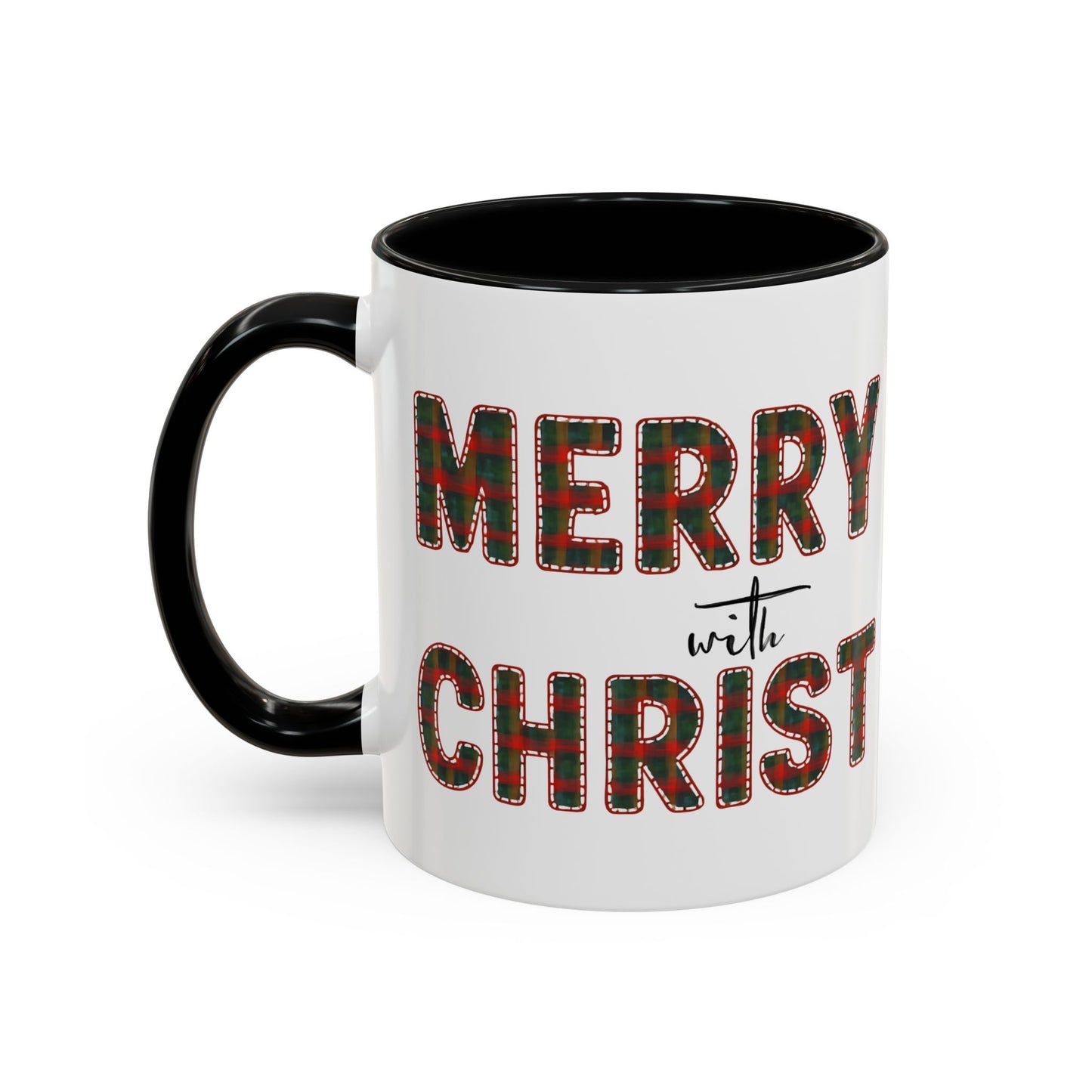 Merry with Christ Plaid Print Accent Coffee Mug Christmas Gift