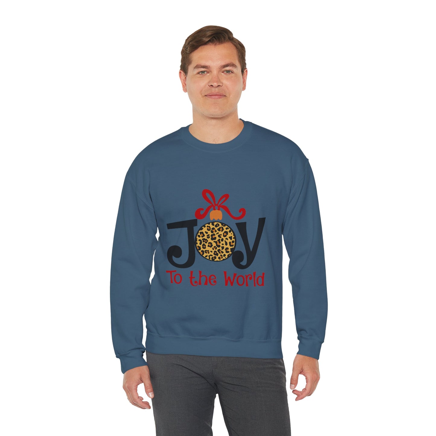 Joy to the World Leopard Print Ornament Unisex Crewneck Sweatshirt Christmas Gift