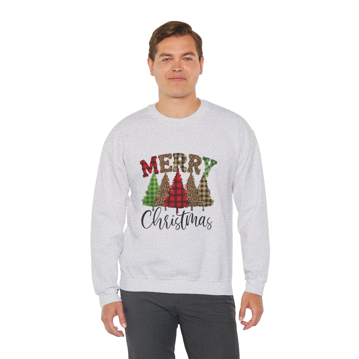 Merry Christmas Plaid Trees Unisex Crewneck Sweatshirt Christmas Gift