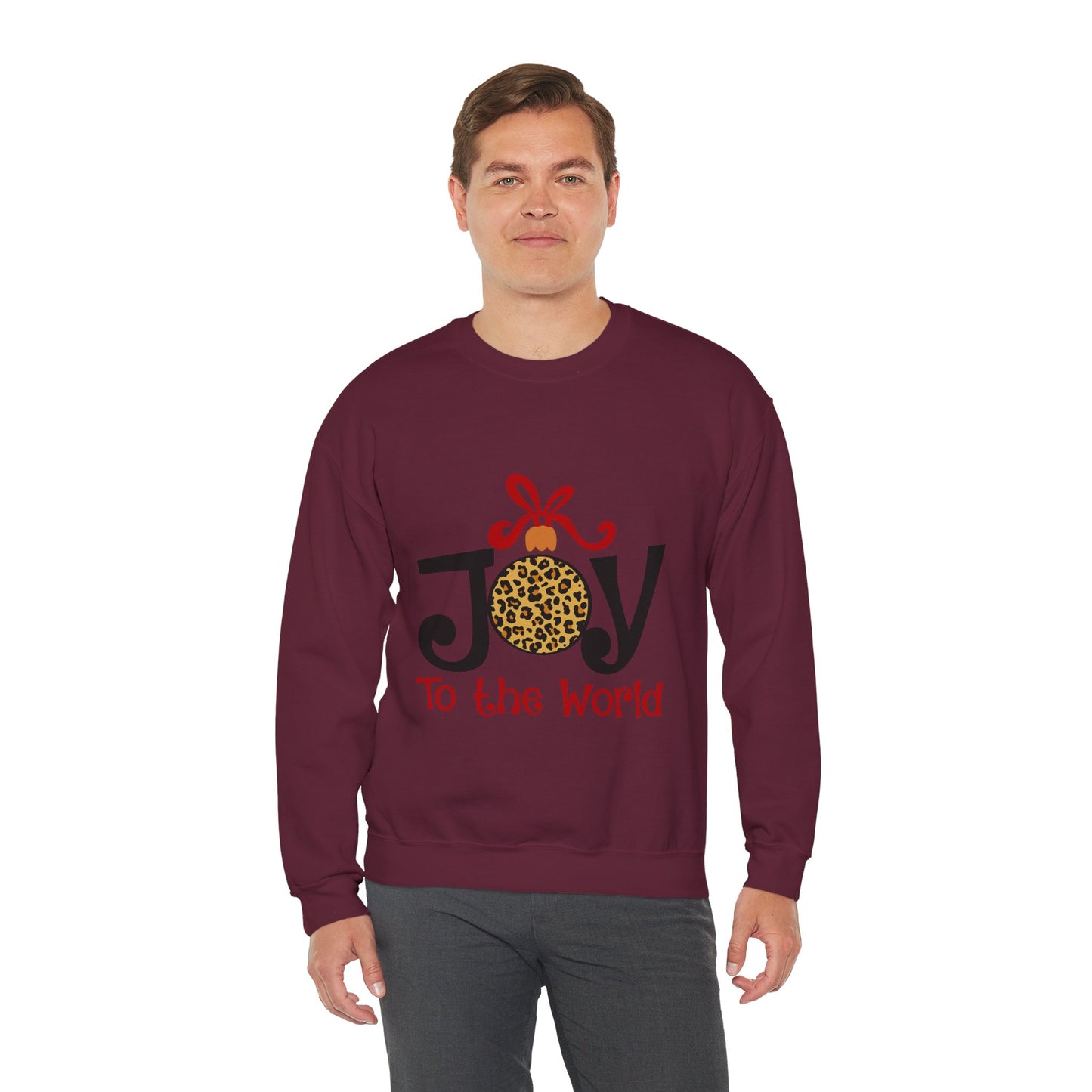 Joy to the World Leopard Print Ornament Unisex Crewneck Sweatshirt Christmas Gift