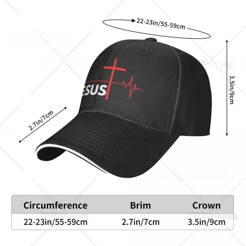 Jesus Saves Heart Rhythm Cross Print Visor Brim Baseball Cap