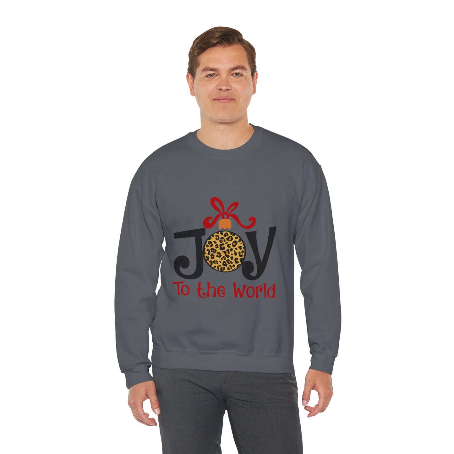 Joy to the World Leopard Print Ornament Unisex Crewneck Sweatshirt Christmas Gift