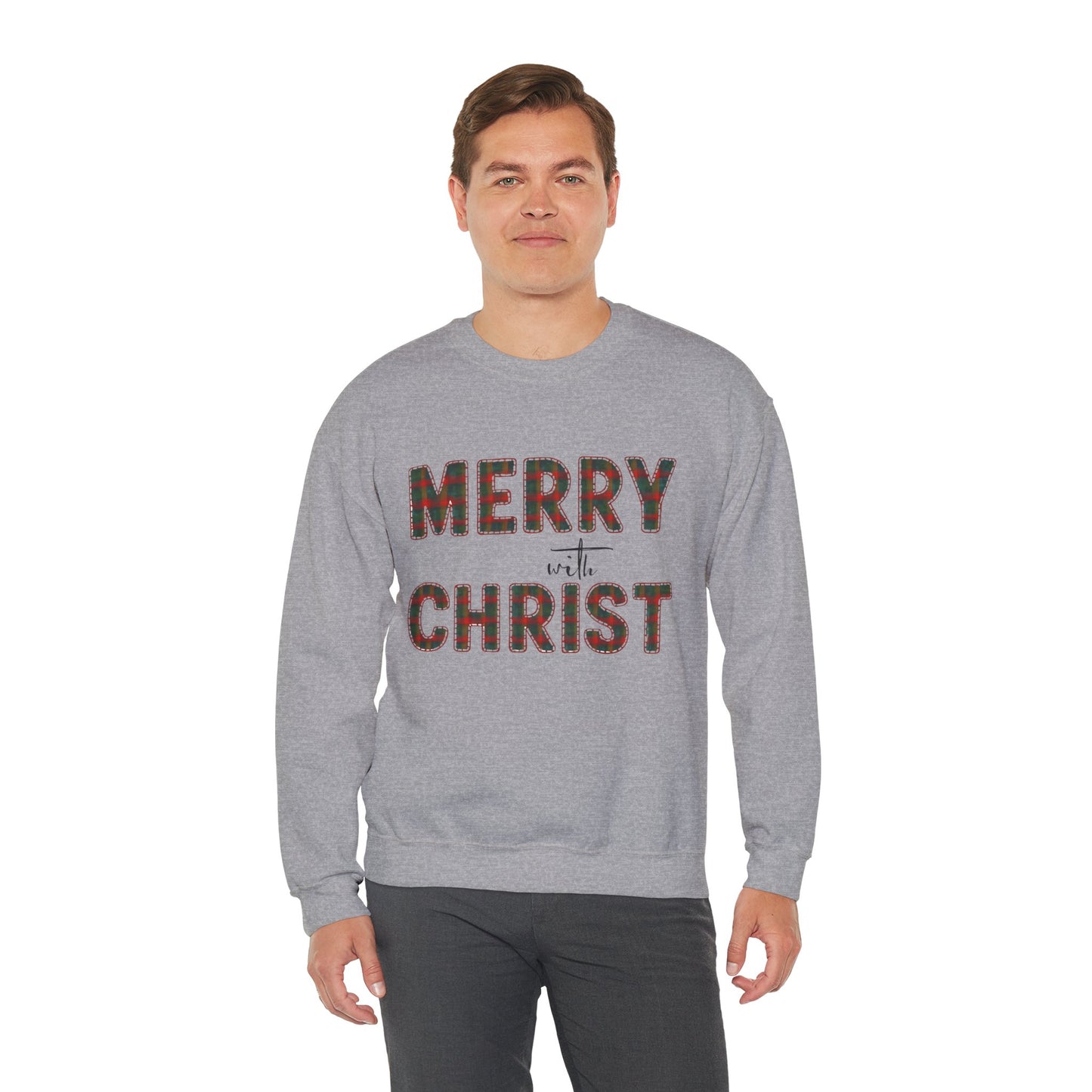 Merry with Christ Plaid Print Unisex Crewneck Sweatshirt Christmas Gift