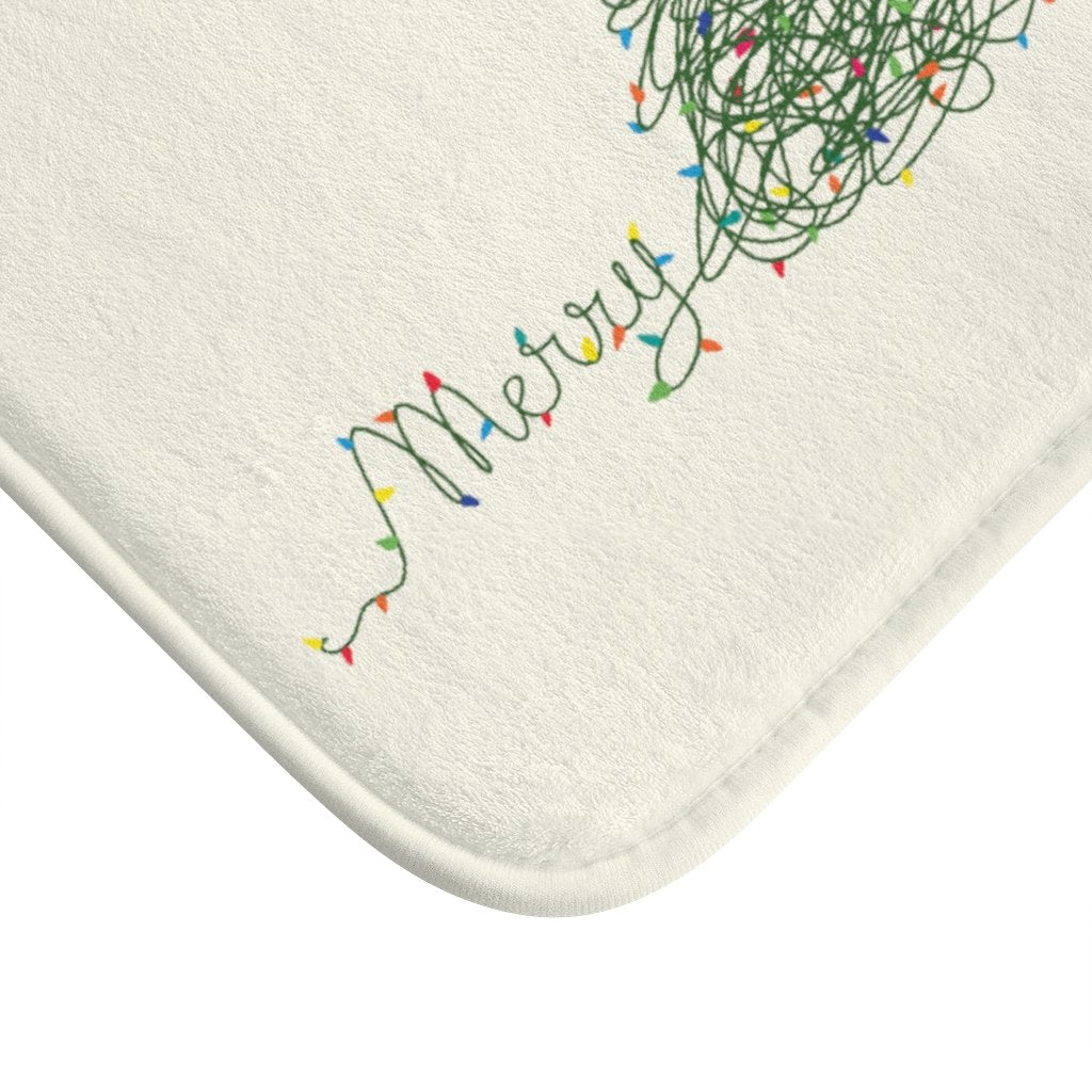 Merry Christmas Tree Lights Bath Mat