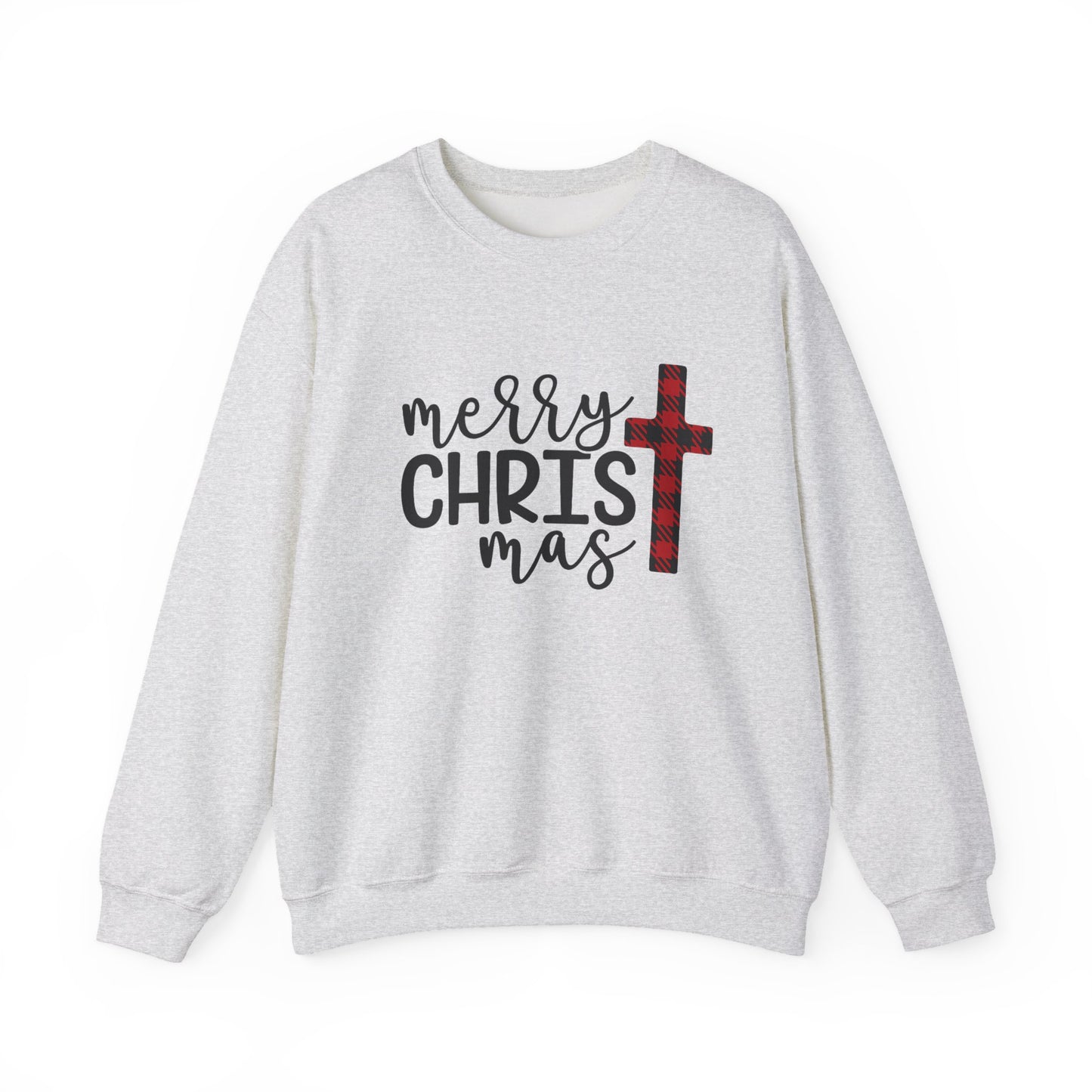 Merry Christmas Plaid Cross Unisex Crewneck Sweatshirt Christmas Gift