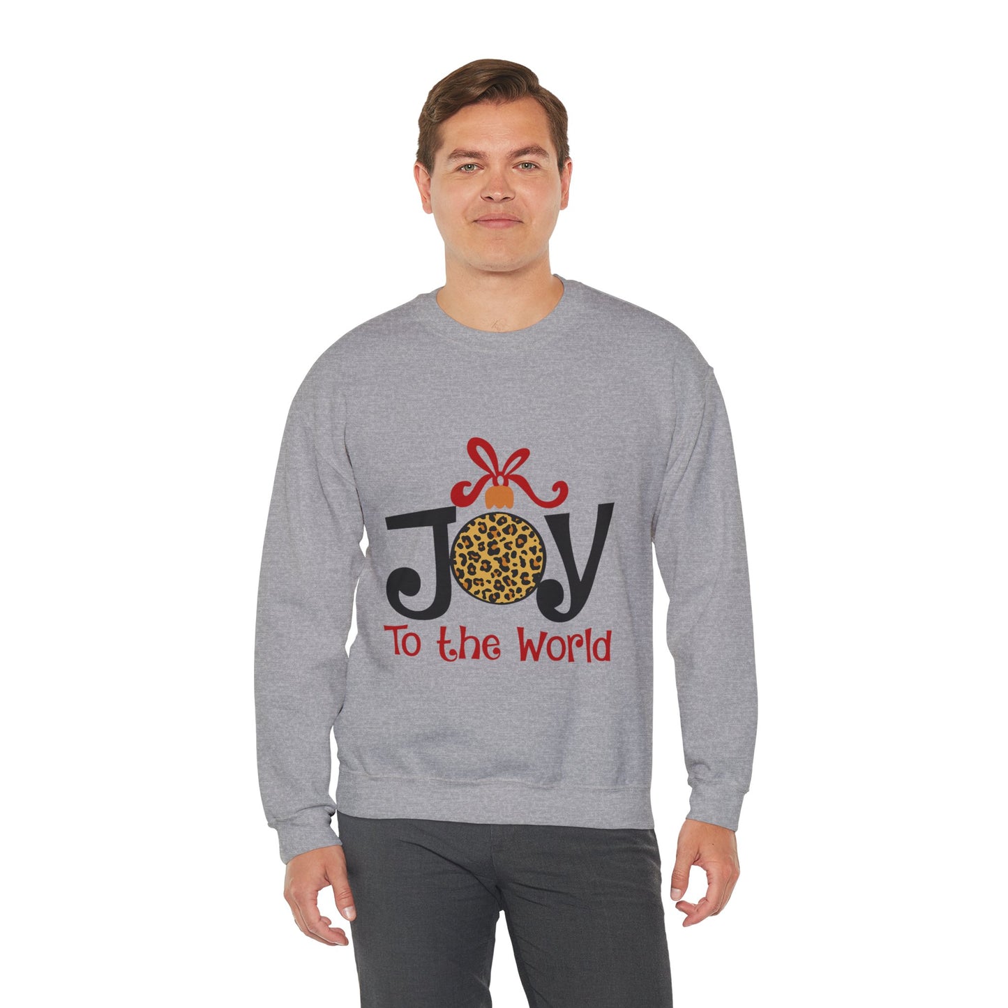 Joy to the World Leopard Print Ornament Unisex Crewneck Sweatshirt Christmas Gift