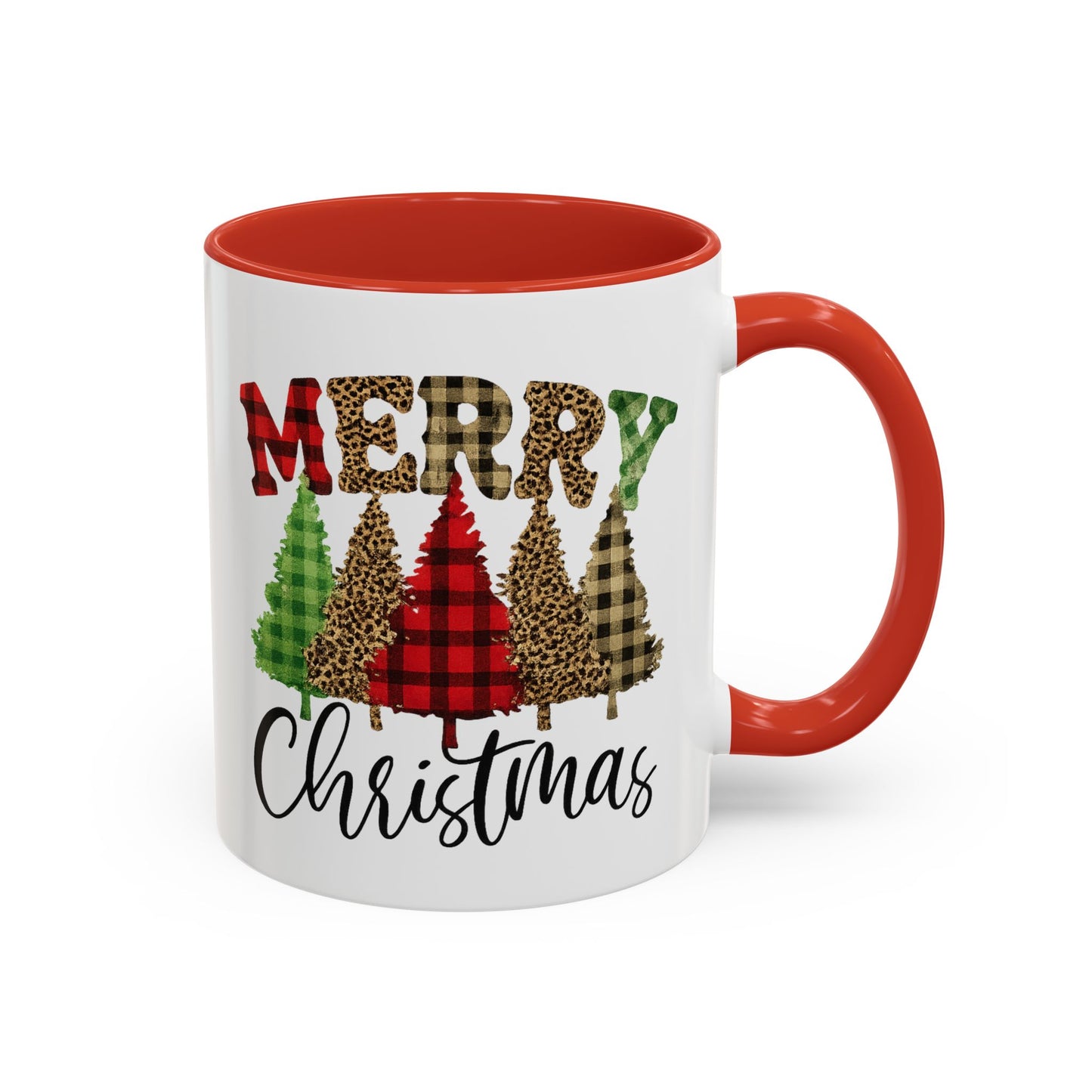 Merry Christmas Plaid Trees Accent Coffee Mug Christmas Gift