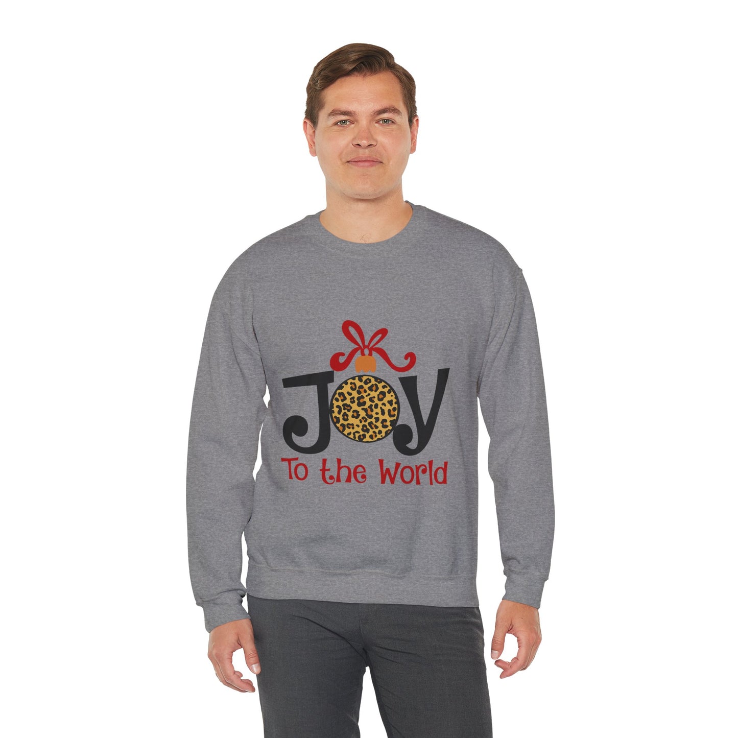 Joy to the World Leopard Print Ornament Unisex Crewneck Sweatshirt Christmas Gift