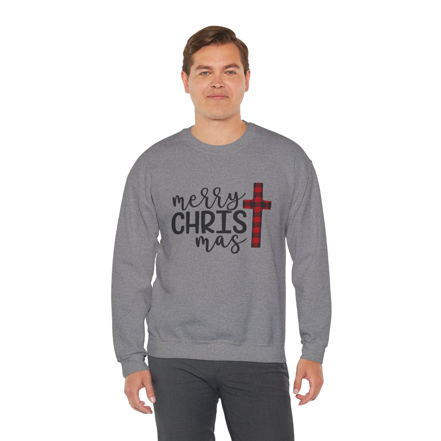 Merry Christmas Plaid Cross Unisex Crewneck Sweatshirt Christmas Gift