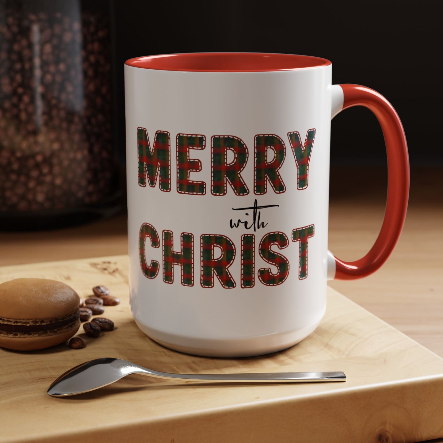 Merry with Christ Plaid Print Accent Coffee Mug Christmas Gift
