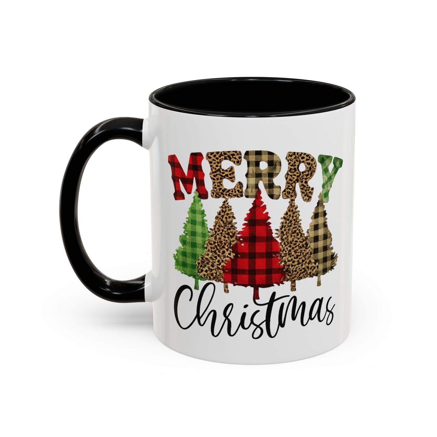 Merry Christmas Plaid Trees Accent Coffee Mug Christmas Gift