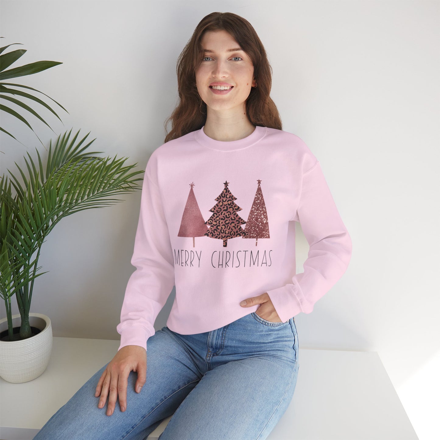 Merry Christmas Shimmer Trees Women's Crewneck Sweatshirt Christmas Gift