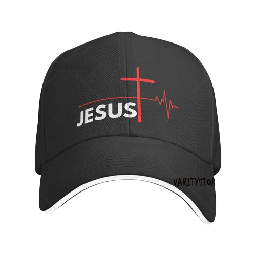 Jesus Saves Heart Rhythm Cross Print Visor Brim Baseball Cap