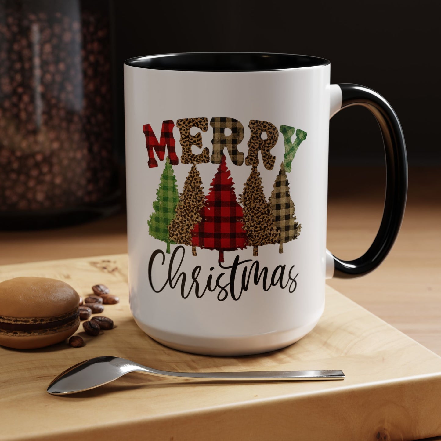 Merry Christmas Plaid Trees Accent Coffee Mug Christmas Gift