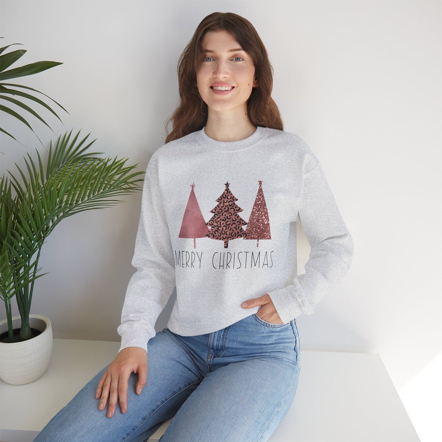 Merry Christmas Shimmer Trees Women's Crewneck Sweatshirt Christmas Gift