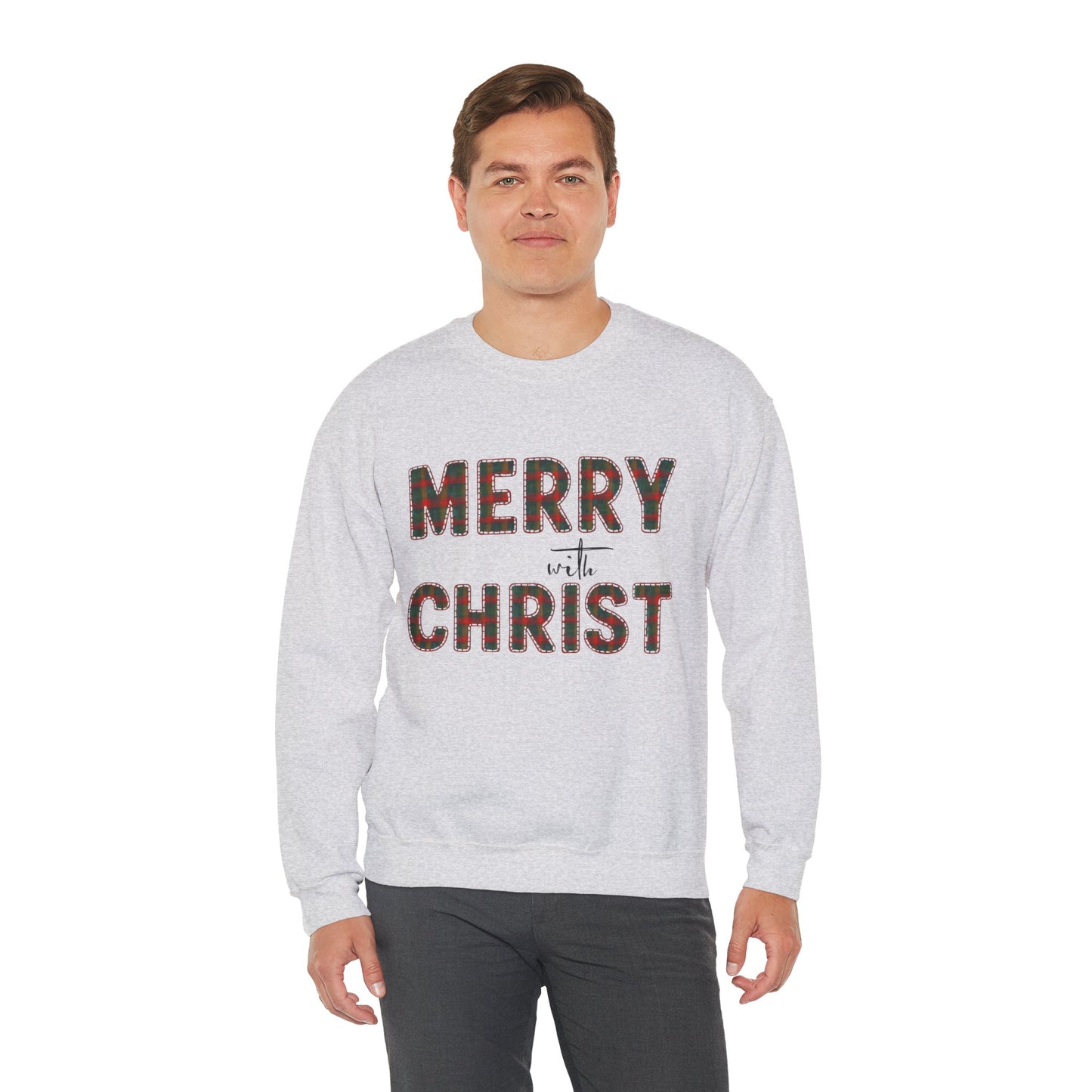 Merry with Christ Plaid Print Unisex Crewneck Sweatshirt Christmas Gift