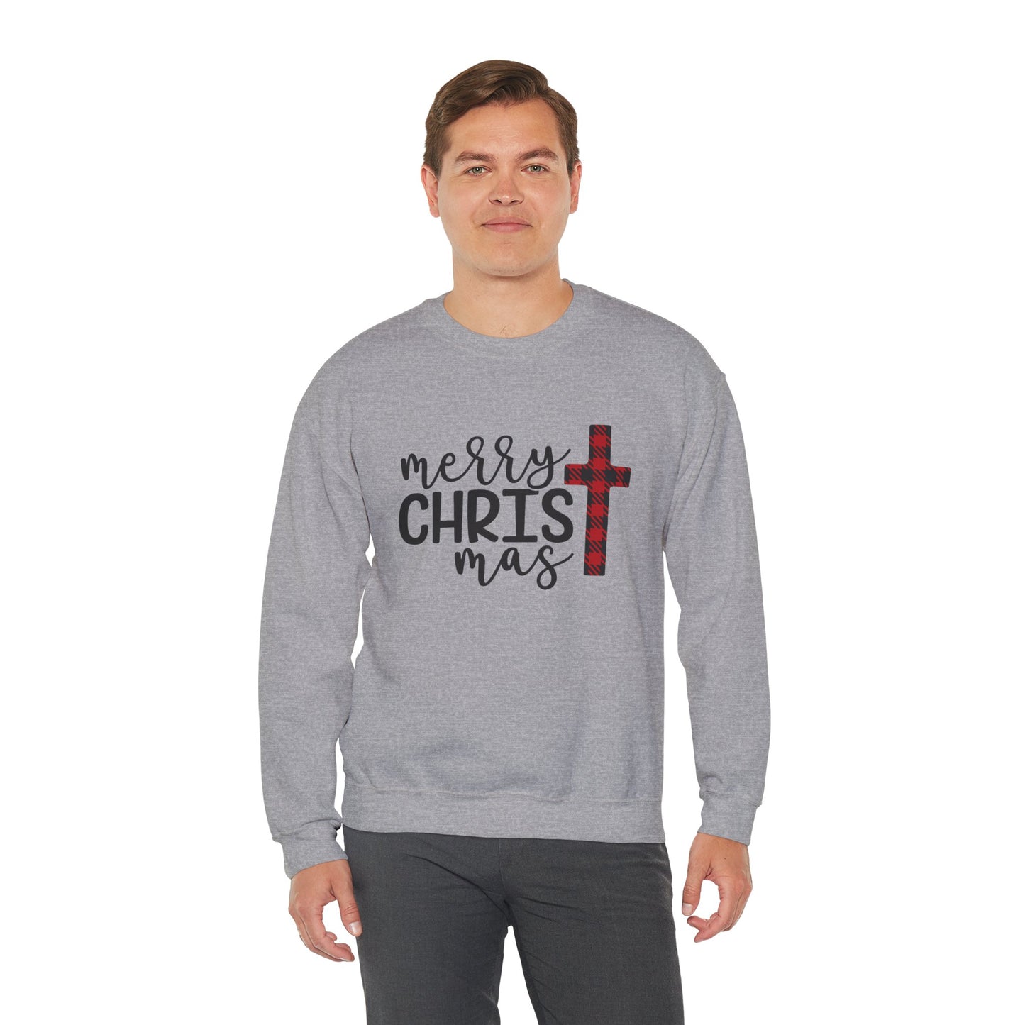 Merry Christmas Plaid Cross Unisex Crewneck Sweatshirt Christmas Gift