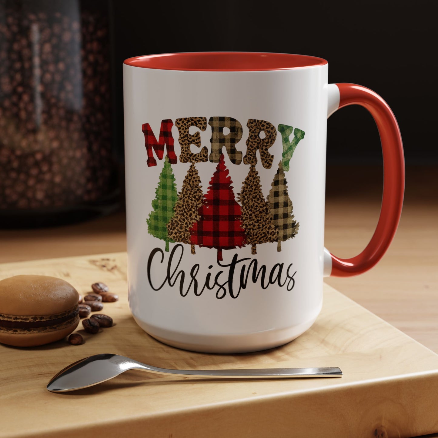 Merry Christmas Plaid Trees Accent Coffee Mug Christmas Gift