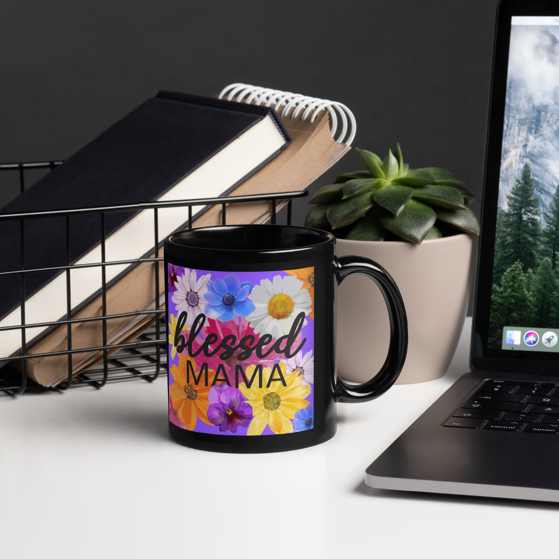 Blessed Mama Floral Mother's Day Coffee Mug Christian Mug Gift - 11oz in Black