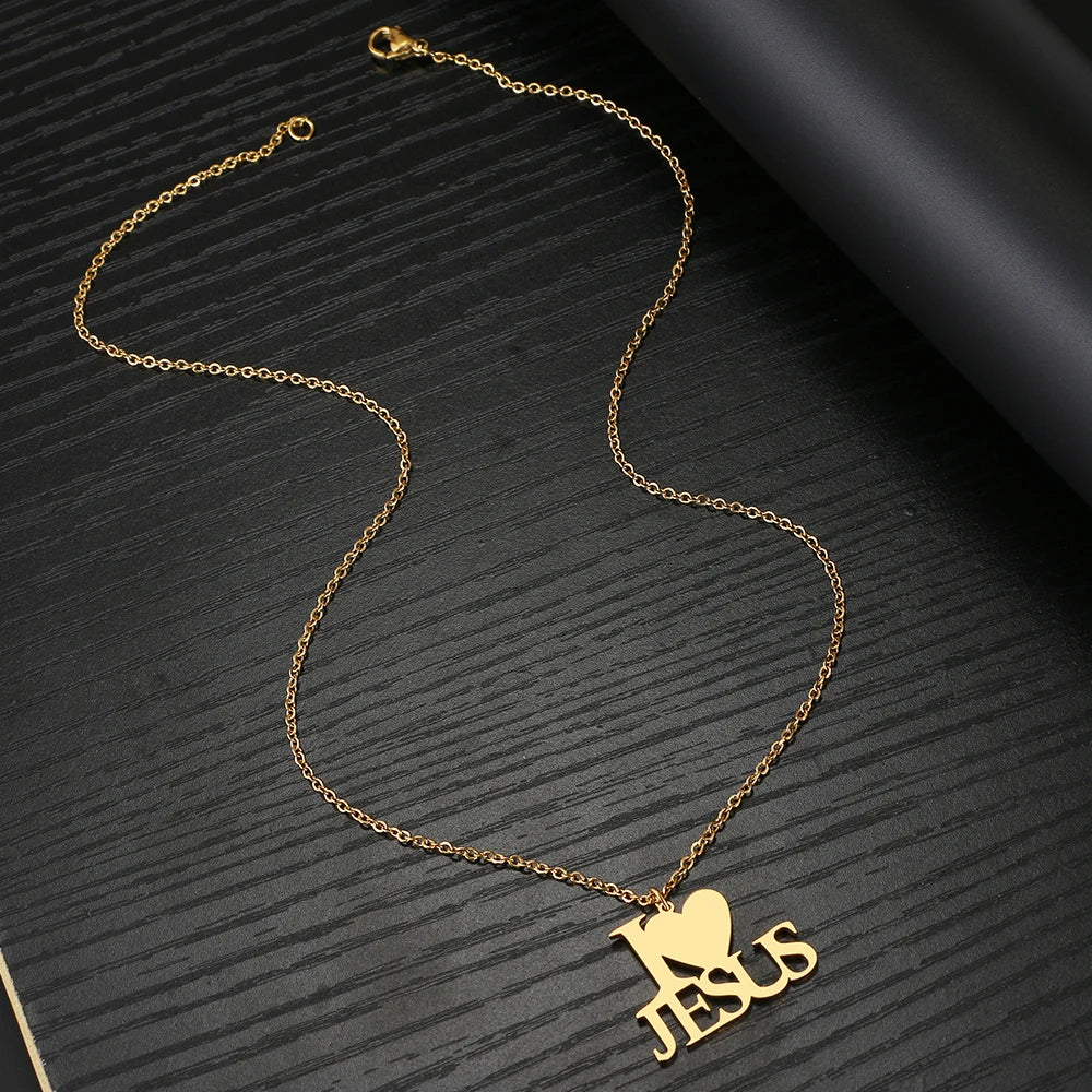 I Love Jesus Heart Pendant Christian Necklace Gift