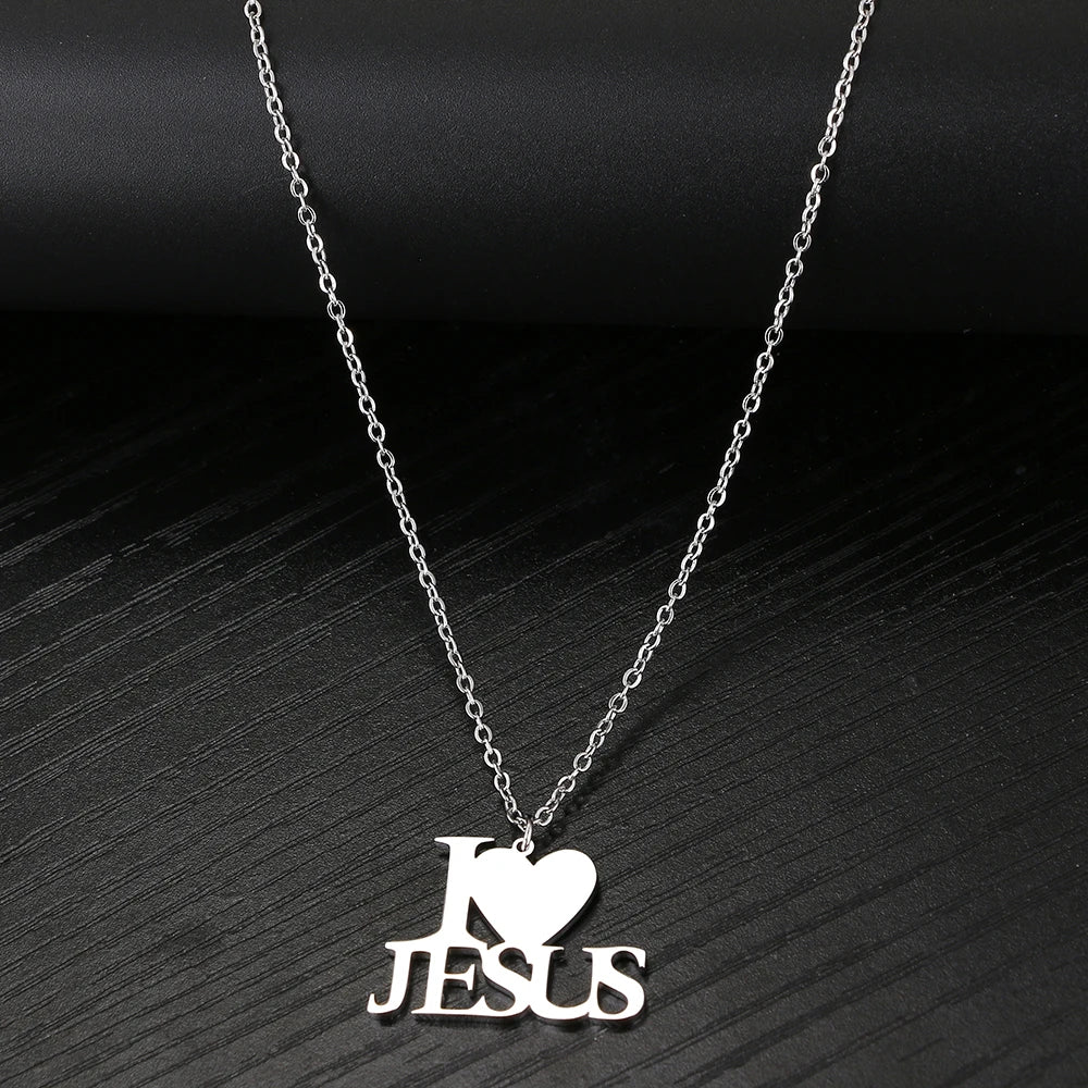 I Love Jesus Heart Pendant Christian Necklace Gift