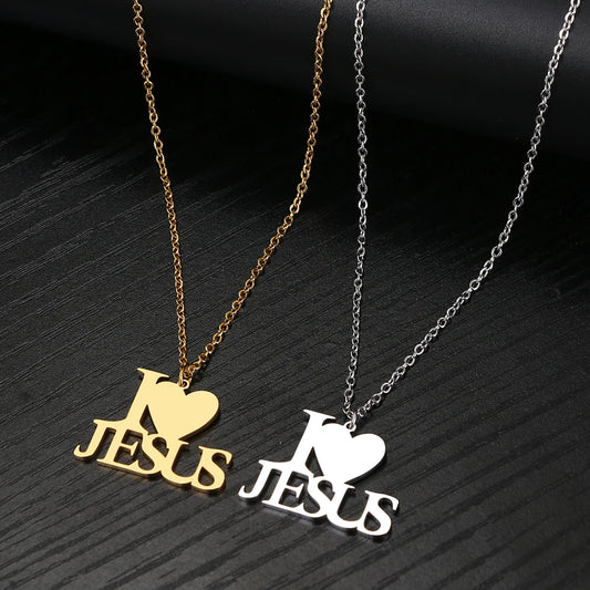 I Love Jesus Heart Pendant Christian Necklace Gift