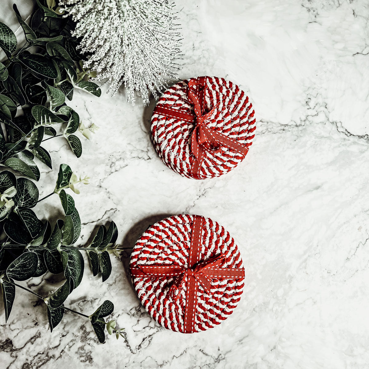 Candy Cane Braided Spiral Coasters Set