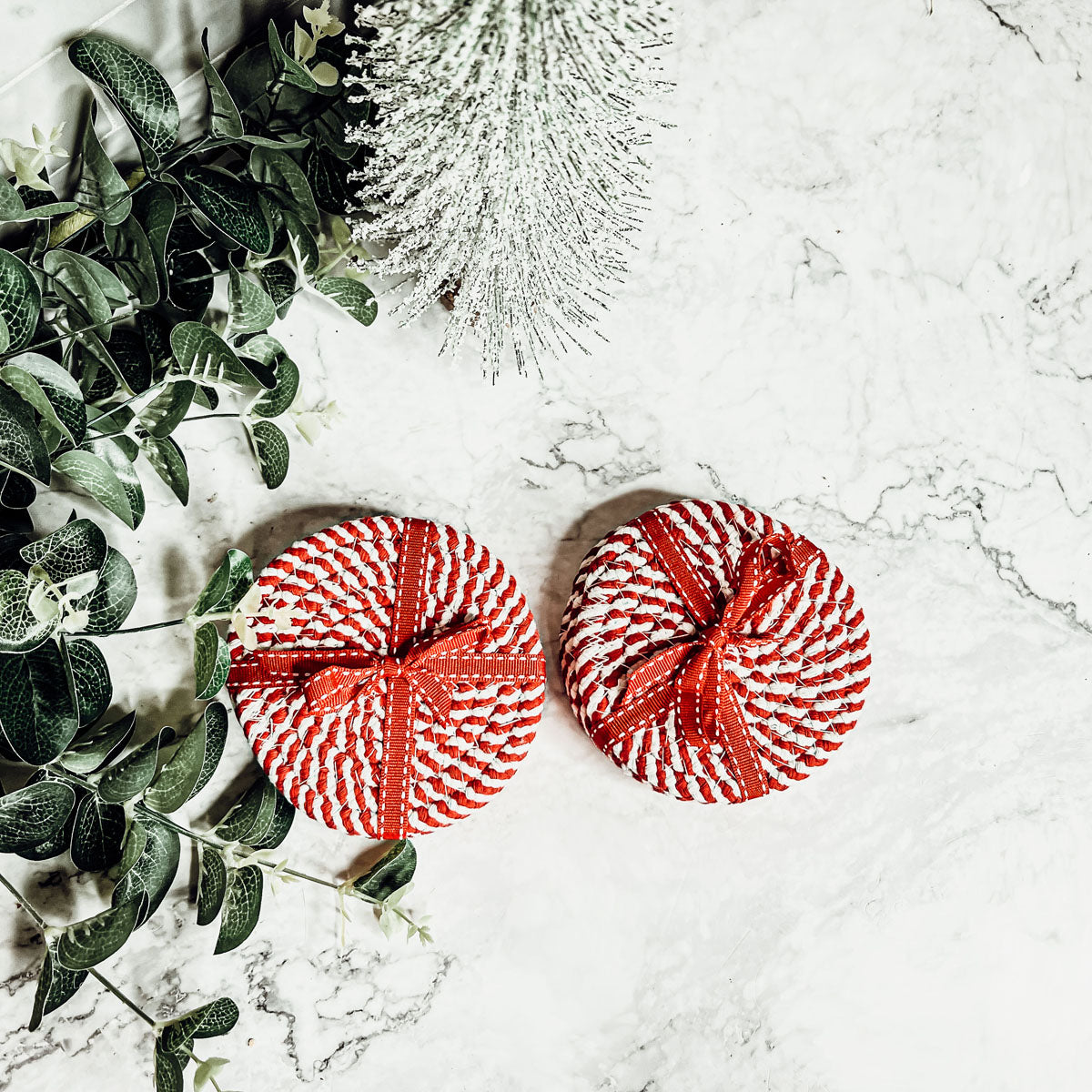 Candy Cane Braided Spiral Coasters Set