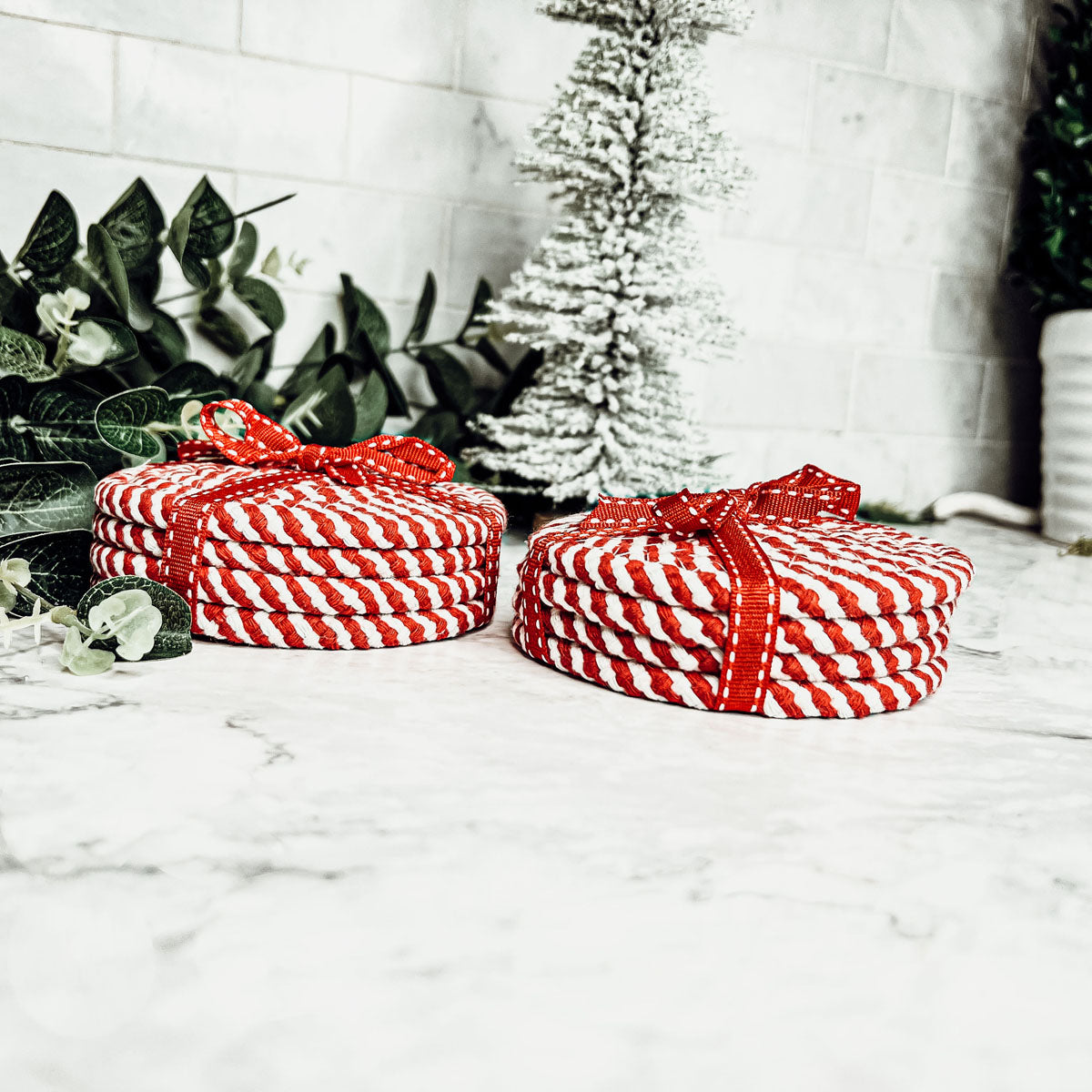 Candy Cane Braided Spiral Coasters Set