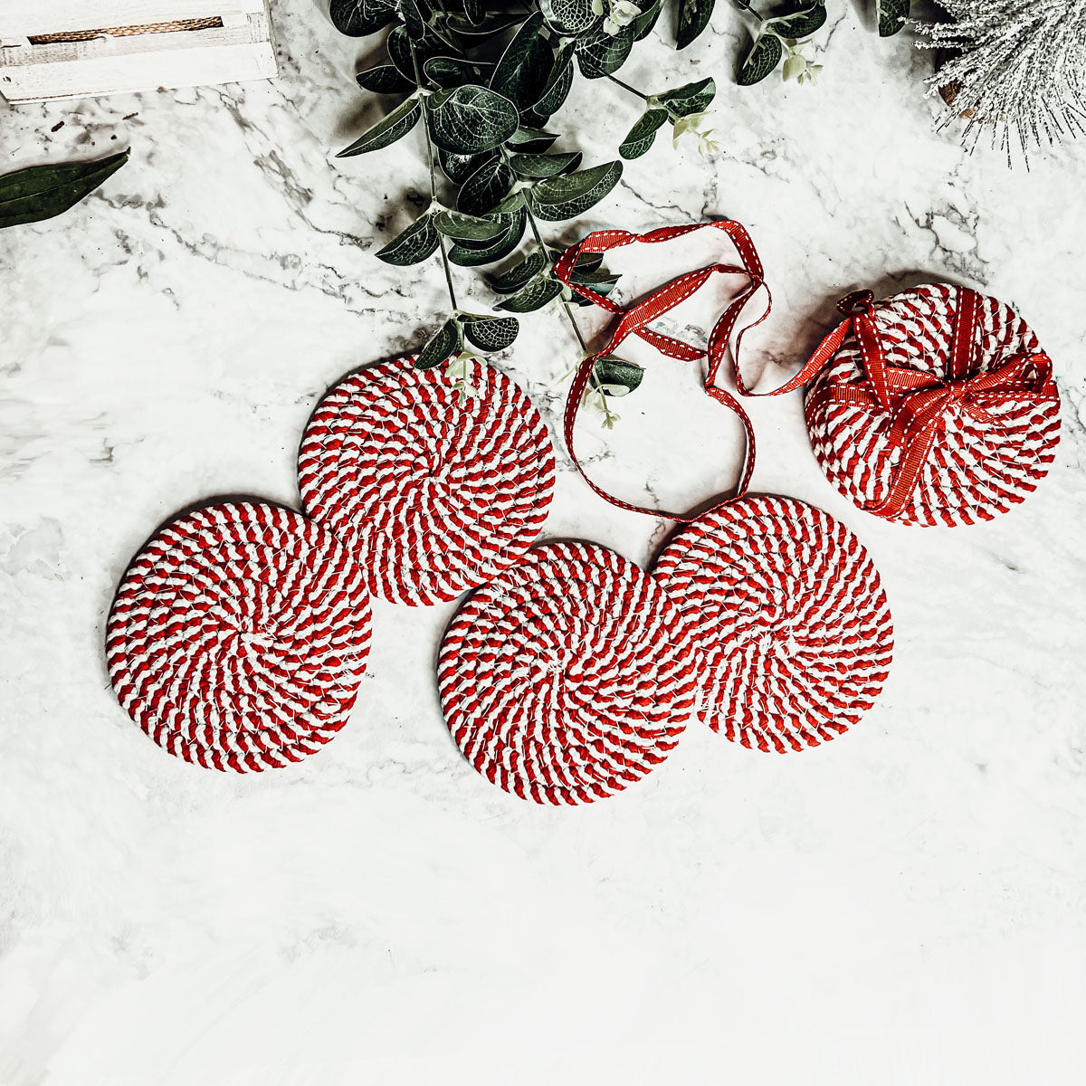 Candy Cane Braided Spiral Coasters Set