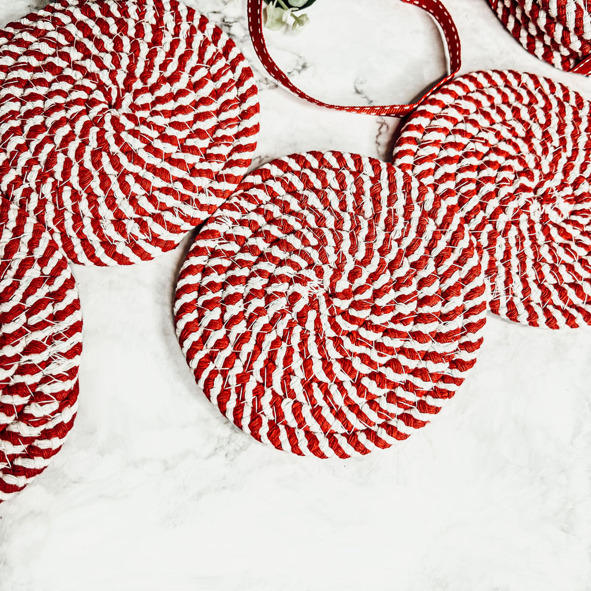 Candy Cane Braided Spiral Coasters Set