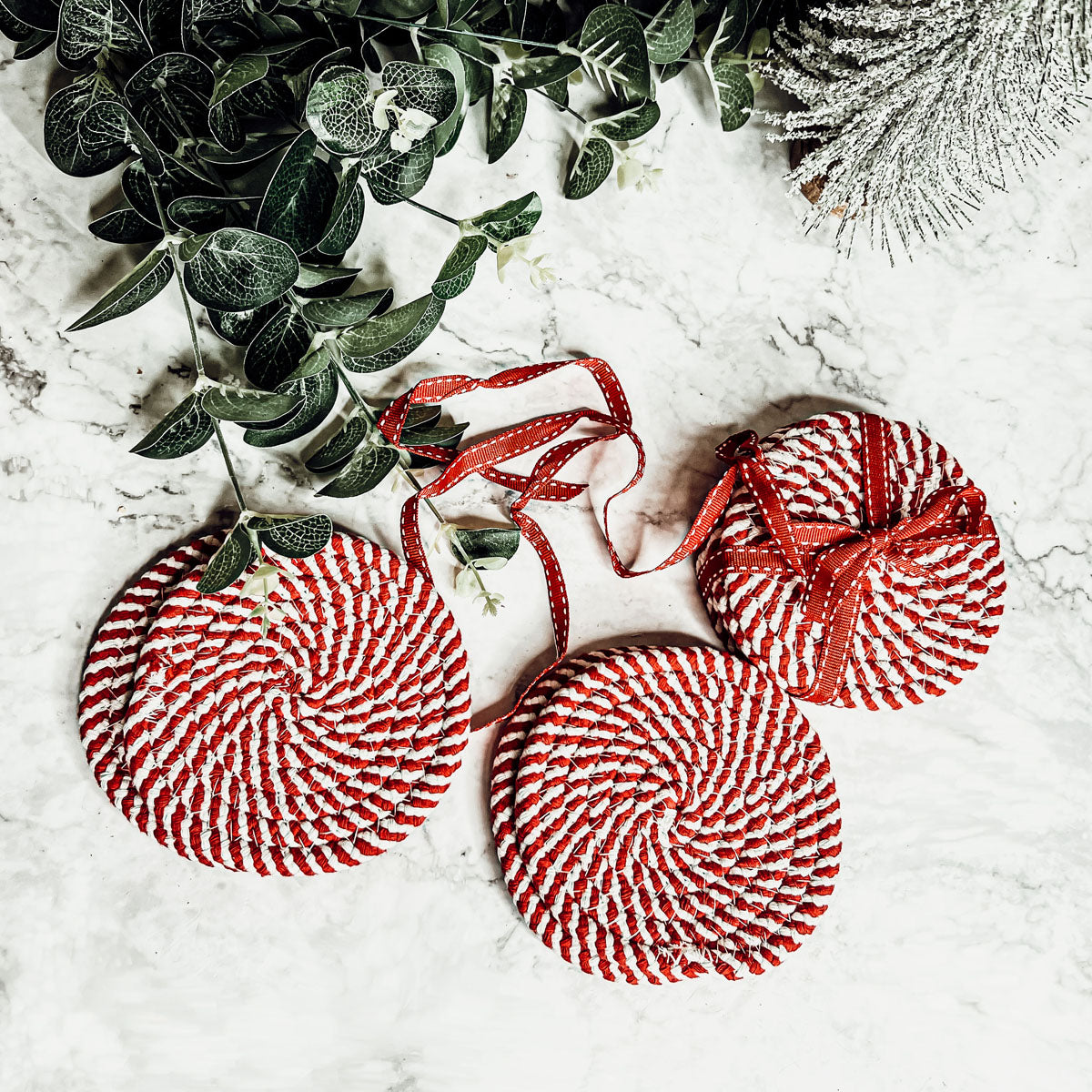 Candy Cane Braided Spiral Coasters Set