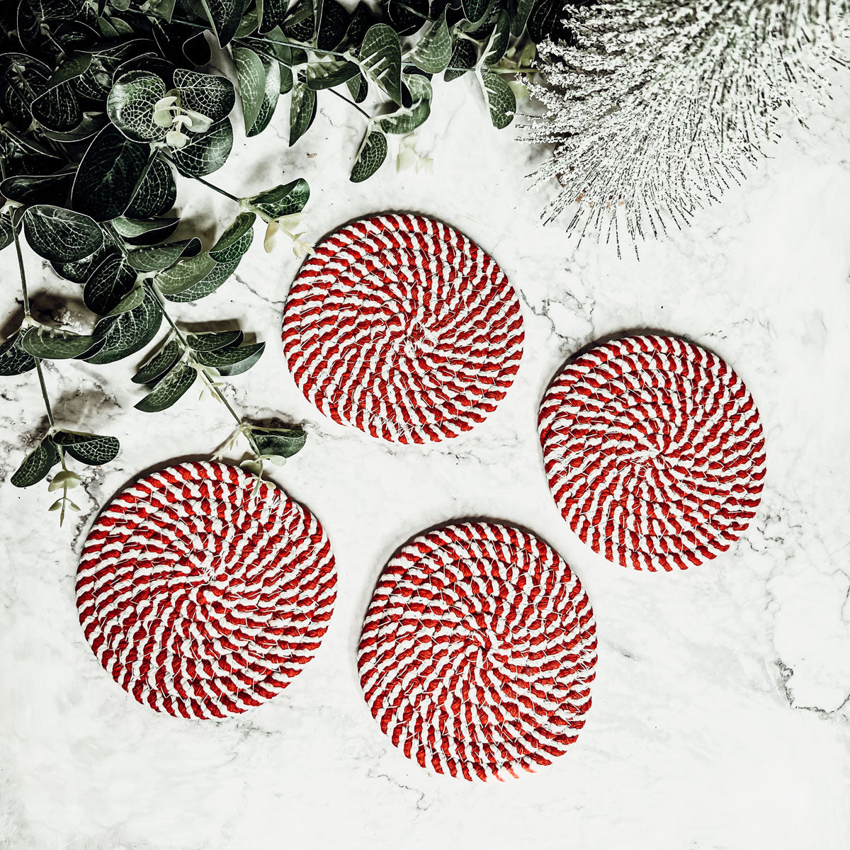 Candy Cane Braided Spiral Coasters Set