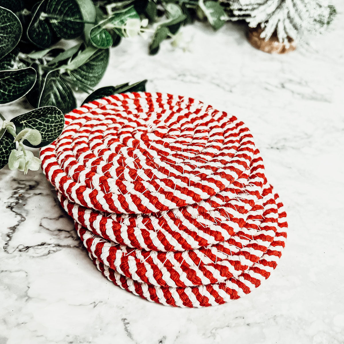 Candy Cane Braided Spiral Coasters Set